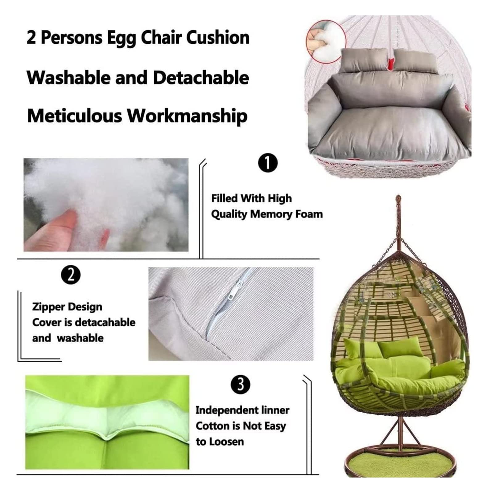 Sedia sospesa spessa Cush doppio sedile di ricambio per interno/esterno Egg Swing & lavabile amaca Cush per Ultimate t
