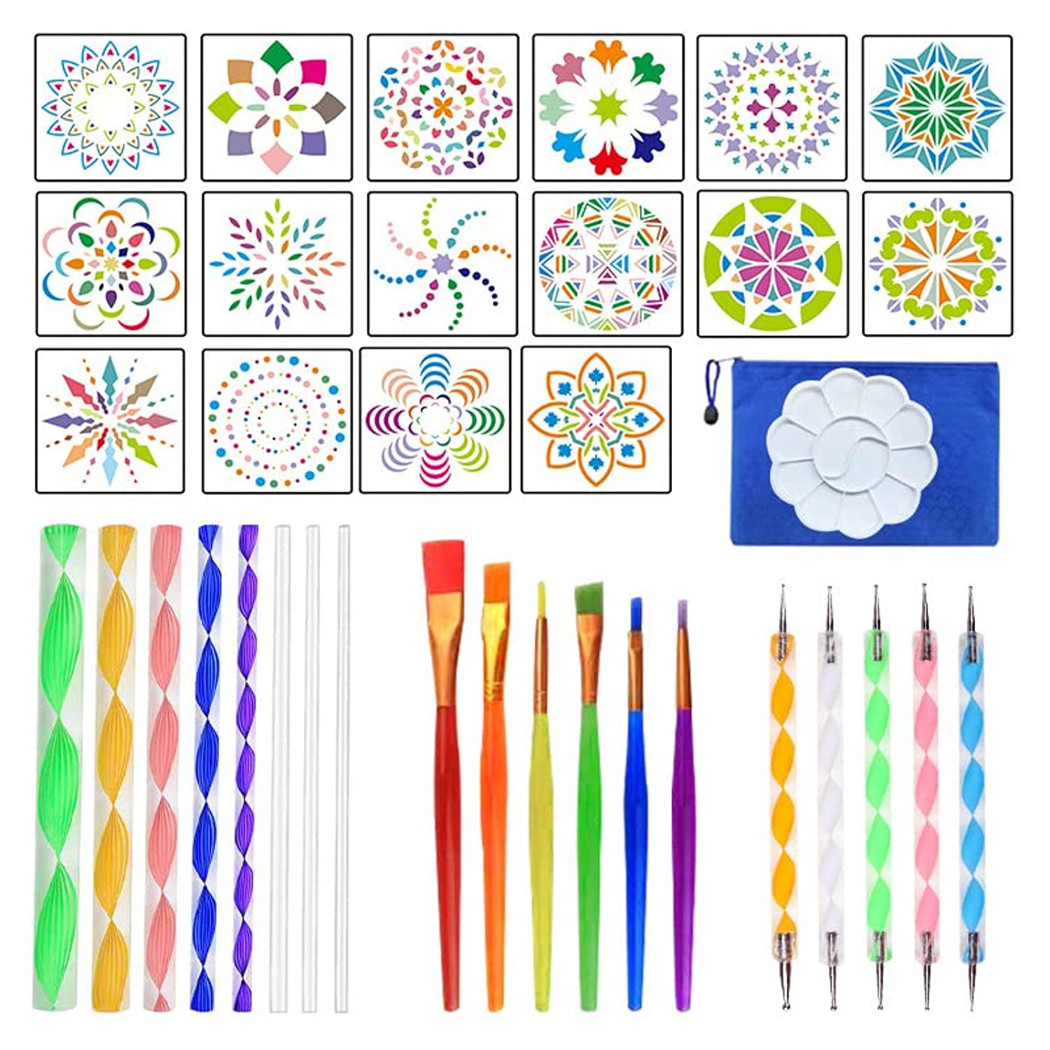 36 PCS Mandala Dotting Tools Stencil Set with Zipper Storage Bag, for Painting Rocks Drawing, Kids' Crafts, Nail Art Supplies
