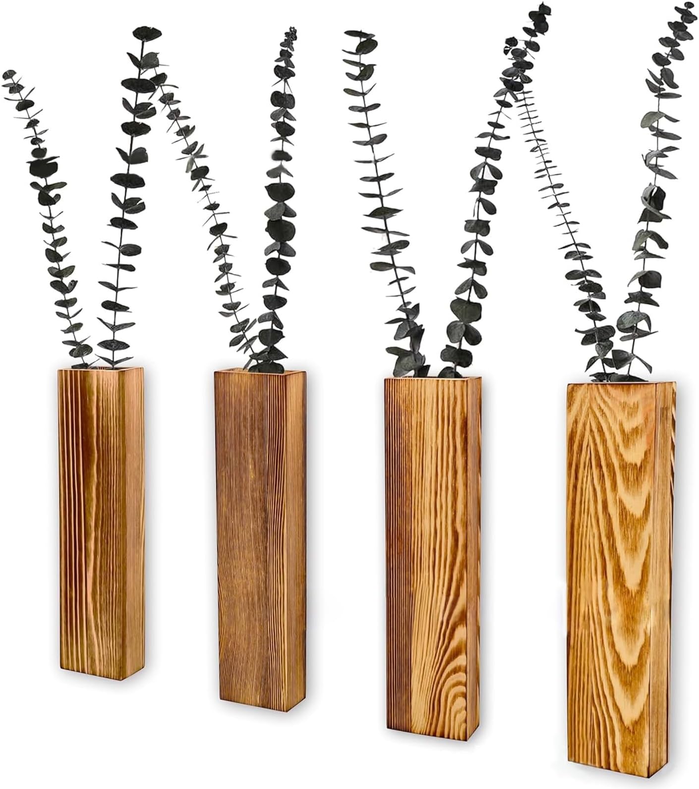 Acrux7 4 Pack Wood Wall Pocket Vase, Natural Wall Planters