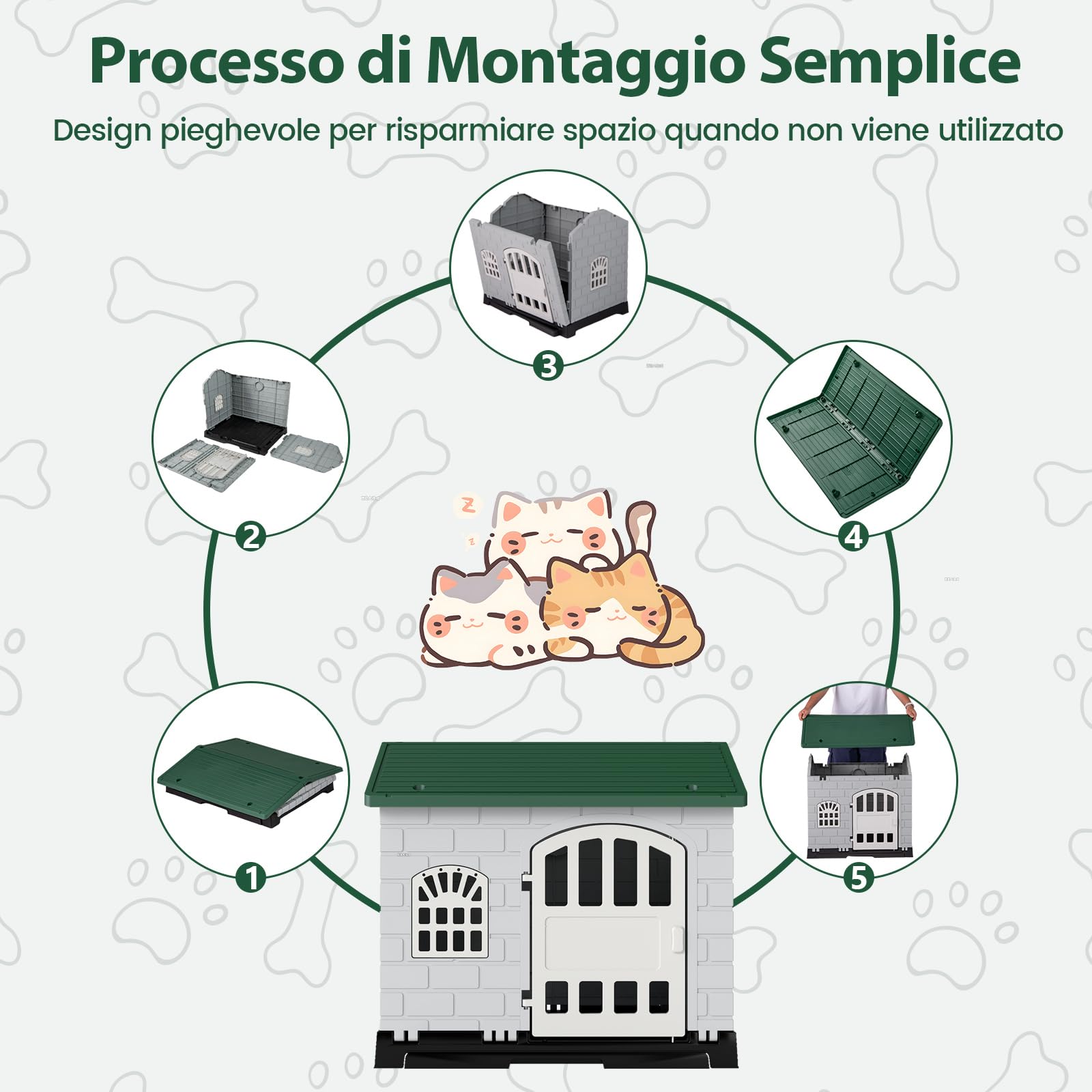COSTWAY Cuccia per Cani da Esterno ed Interno, Casetta Impermeabile e Ventilata con Vassoio Toilette Rimovibile, Porta Bloccabile, 3 Finestre e Tetto a Pendenza, per Cani di Piccoli e Gatti (Verde)