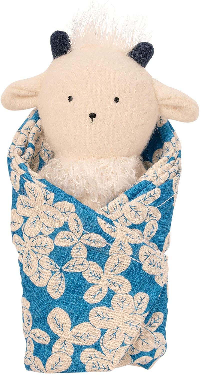 Manhattan ToyEmbroidered Plush Goat Baby Rattle + Soft Cotton Burp Cloth, 16 x 16 Inches