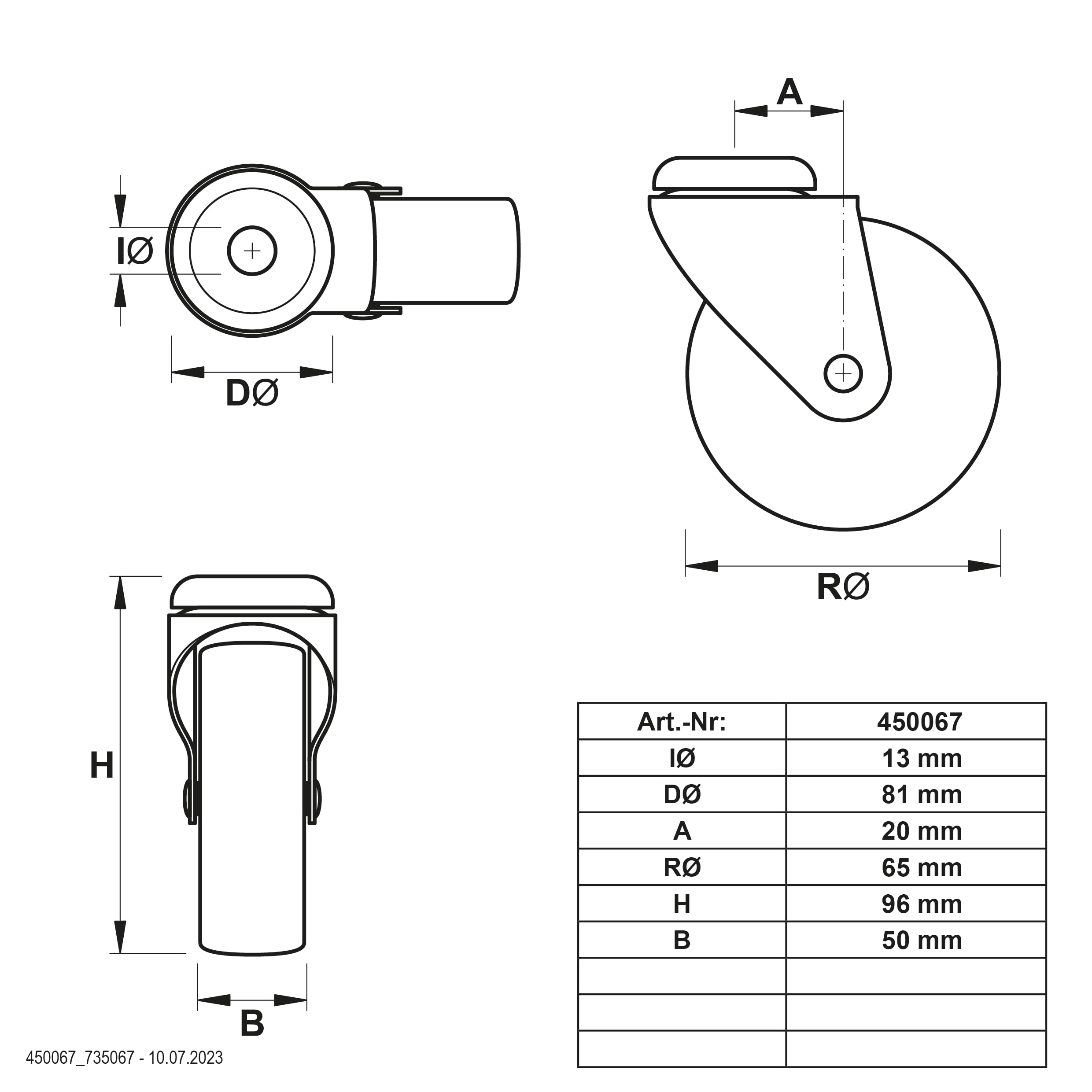 Dörner + Helmer 4er Set Schwerlastrollen Kunststoff 65mm, Rückenloch 13mm, Rollenmix, Tragkraft 500 kg/Set