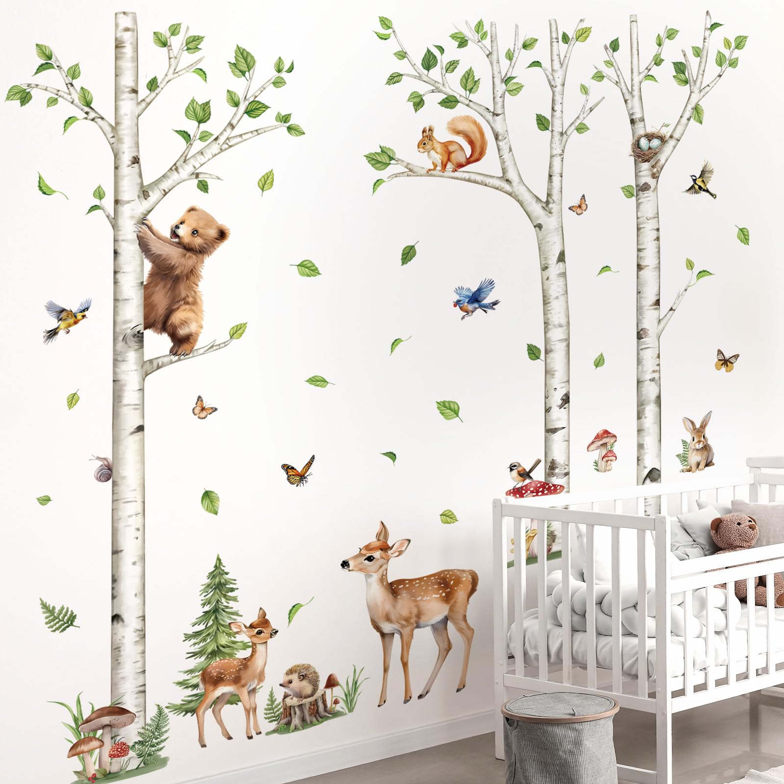 decalmile Pegatinas de Pared Árbol Grande Animales Bosque Vinilos Decorativos Ciervo Oso Zorro Adhesivos Pared Habitación Bebés Salón Guardería