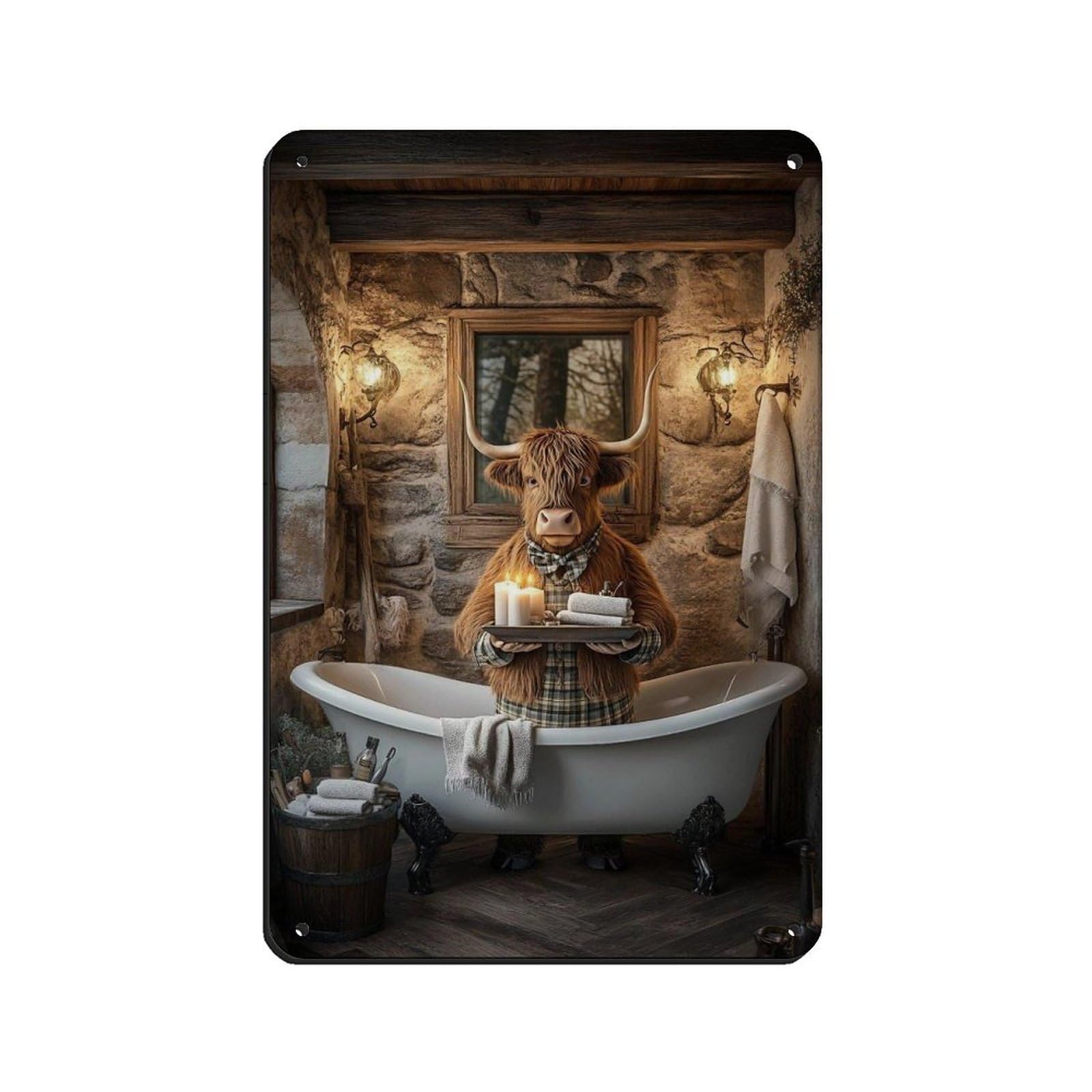 Lxwnze 20L X 30W Cm Highland Cow Bathroom Art Tin Sign Vintage Metal Pub Club Cafe Bar Home Wall Art Decoration Poster Retro 8X12inch(20X30cm)