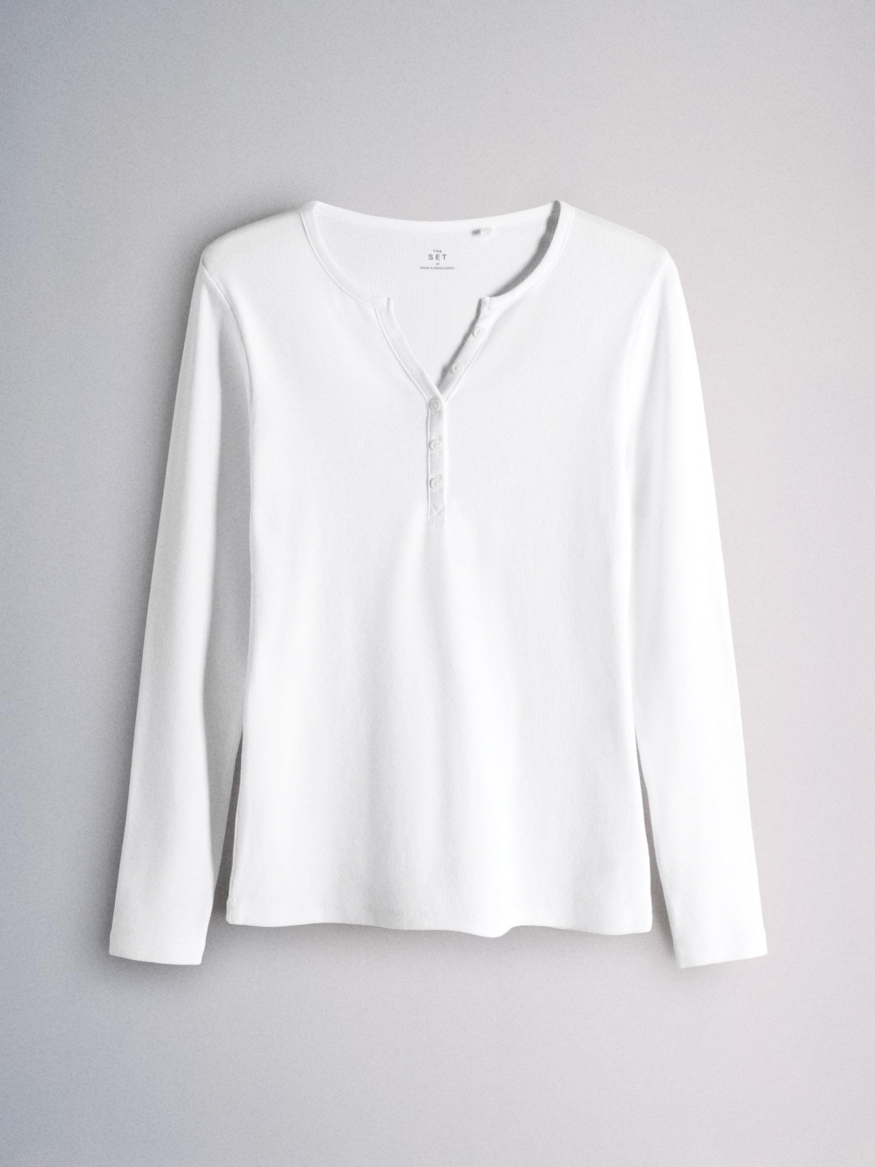 THE SET Damen t gerippte Henley-Langarmshirts, 4er-Pack