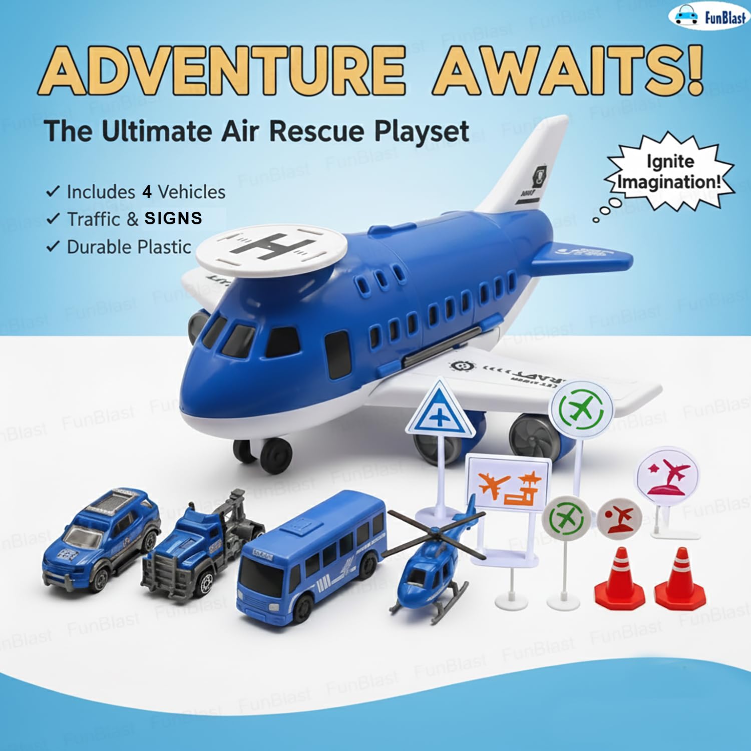 FunBlast Police Airplane Toy Set - Rescue Playset -9
