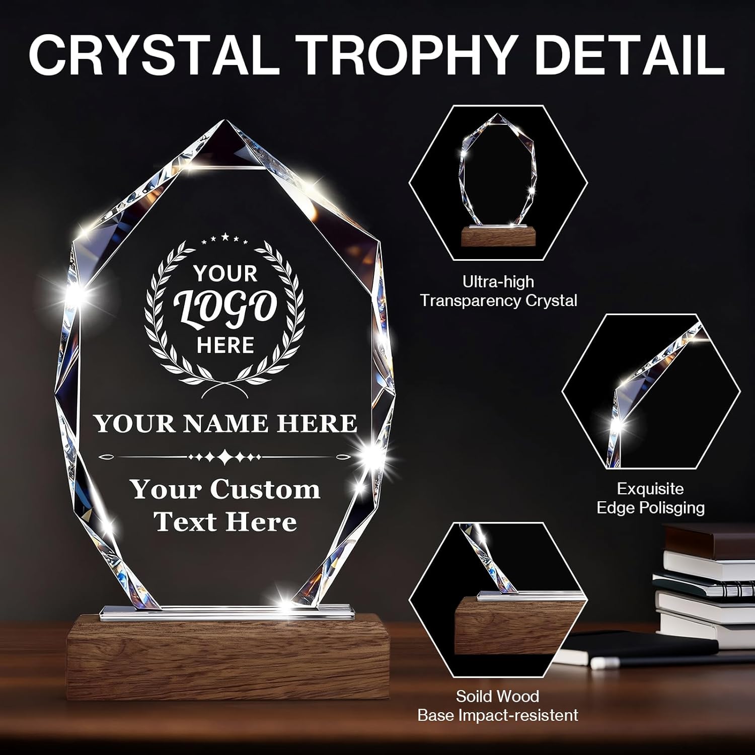 Custom Crystal Trophy Award with Wood Base, Personalized Plaque Engraved with Logo Text for Retirement, Difference Maker, Employee Appreciation Gifts for Coworker, Manager, Boss