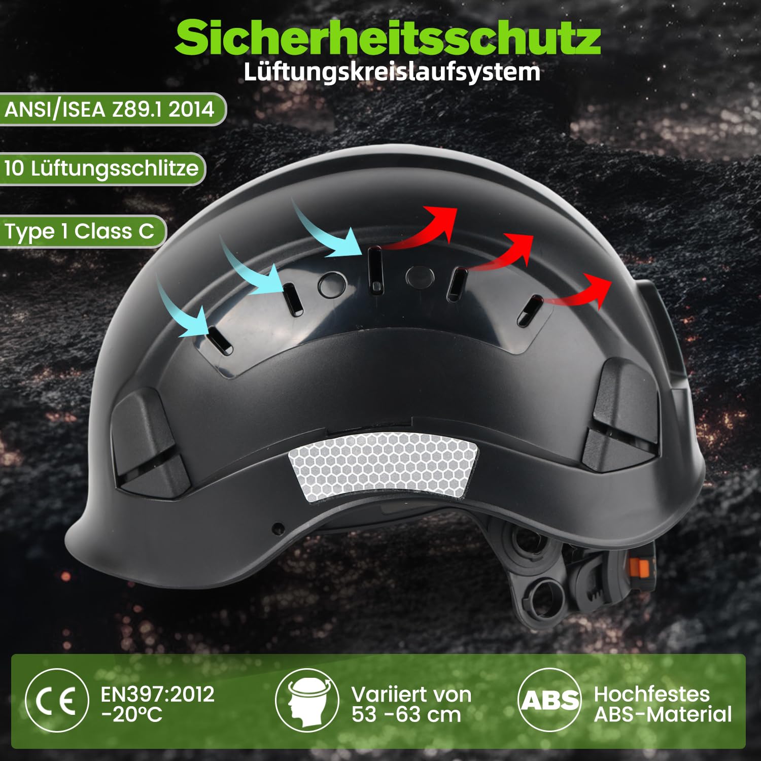 GREEN DEVIL Mervex Vent Sicherheitshelm EN 397 | ABS Arbeitshelm mit 6-Punkt Aufhängung | Belüftet | Einhand-Verstellung 53-63cm | für BAU & Industrie