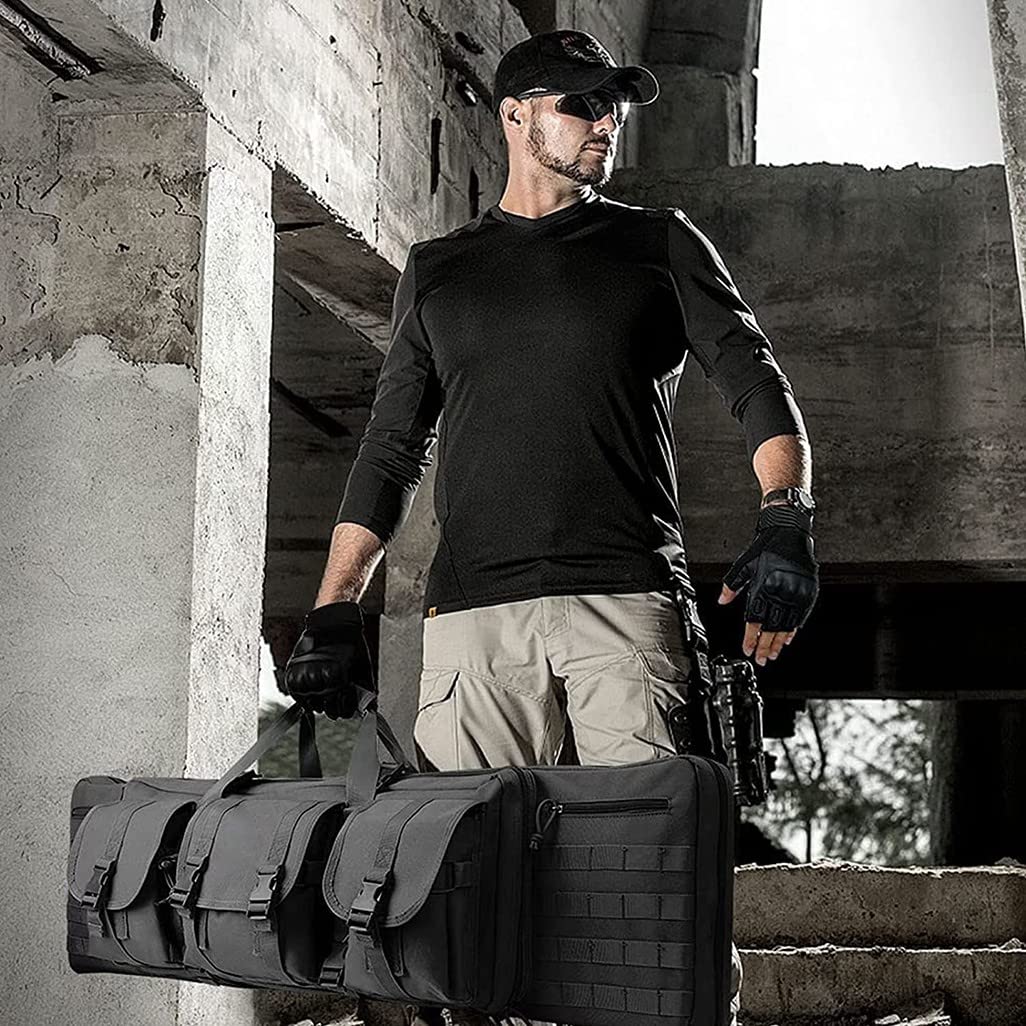 Waffenkoffer für langwaffen, Gewehrtasche Gewehrkoffer Langwaffenfutteral, Weich Gepolsterter Gewehrkoffer mit Doppelfach & 3 Große Zubehör Beutel zum Schießen Wargame-Jagd A,108CM
