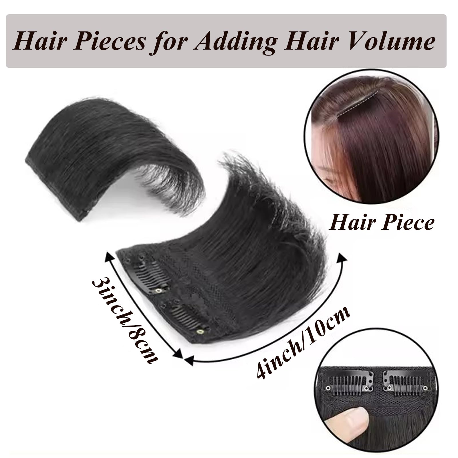 Invisible Clip In Hair Pieces Seamless Synthetic Fluffy Hair Pads Extension Adds Volume Thinning Areas for Women Girls (Natural Black - Image 2