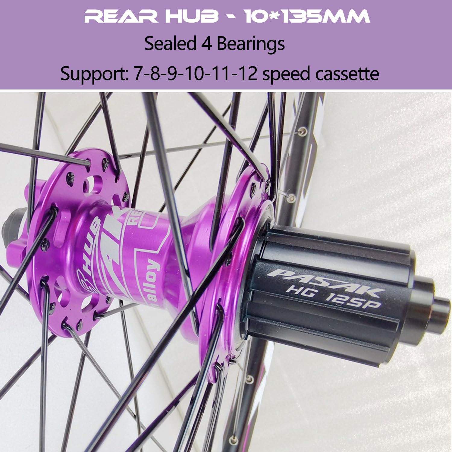 Ruota Anteriore per Mountain Bike da 26/27,5/29 Pollici, mozzo Posteriore HG-HUB con Freni a Disco a sgancio rapido, 32 Fori, Compatibile con Pneumatici da 1,25" a 2,5".