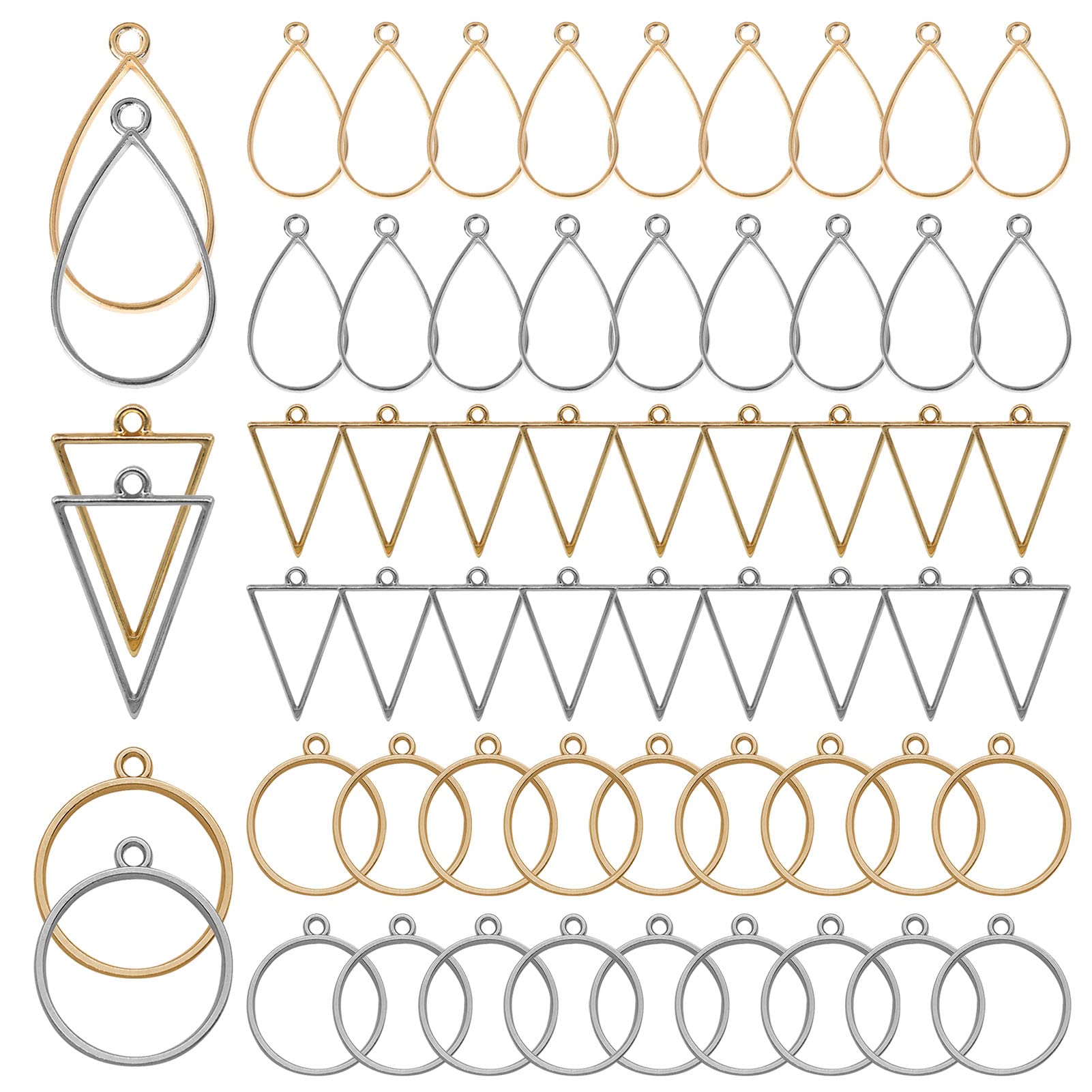 Ximalun60pcs Open Bezel Pendants Resin Bezels Open Bezels Assorted Bezel Pendants Open Back Bezel Hollow Mold Pendant for Jewelry Findings DIY Pressed Flower Frame Resin Necklace(K Gold, White K)