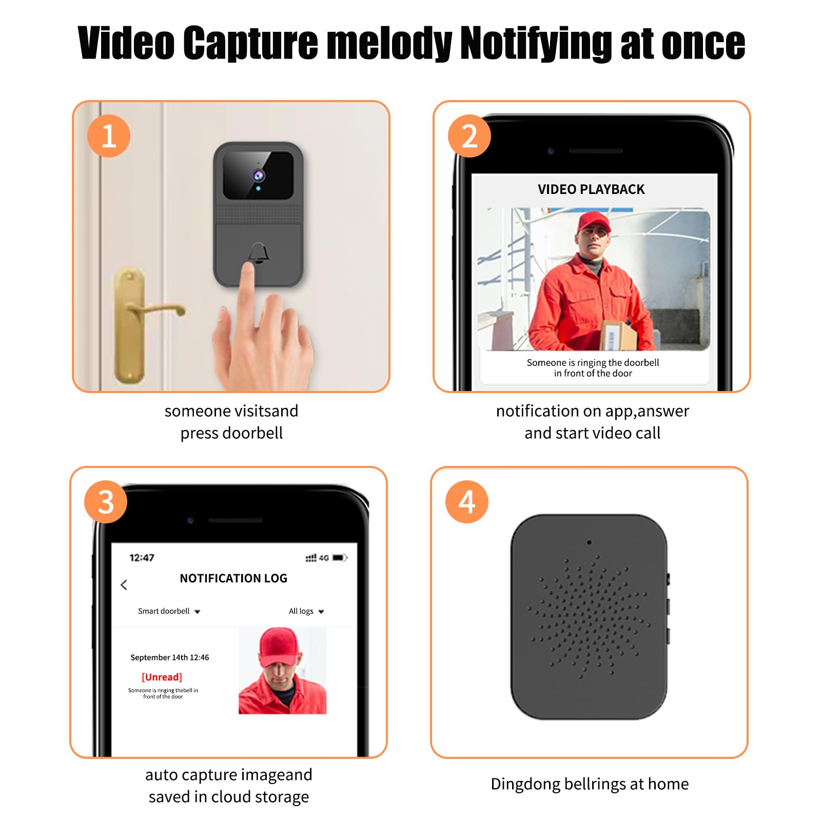 Video Türklingel mit Kamera,Kabellose Intelligente Video Türklingel mit Steckdosenempfänger,mit Zwei-Wege Kommunikation,Cloud-Speicher,Sofortbenachrichtigungen und Nachtsichtfunktion