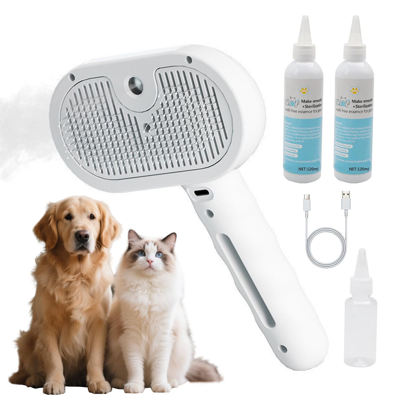 HESUSLA Pet Steam Brush for Dogs & Cats - 2-in-1 Deshedding & Detangling Tool with Steam Spray, Anti-Static Grooming Brush for Long/Short Haired Pets,
