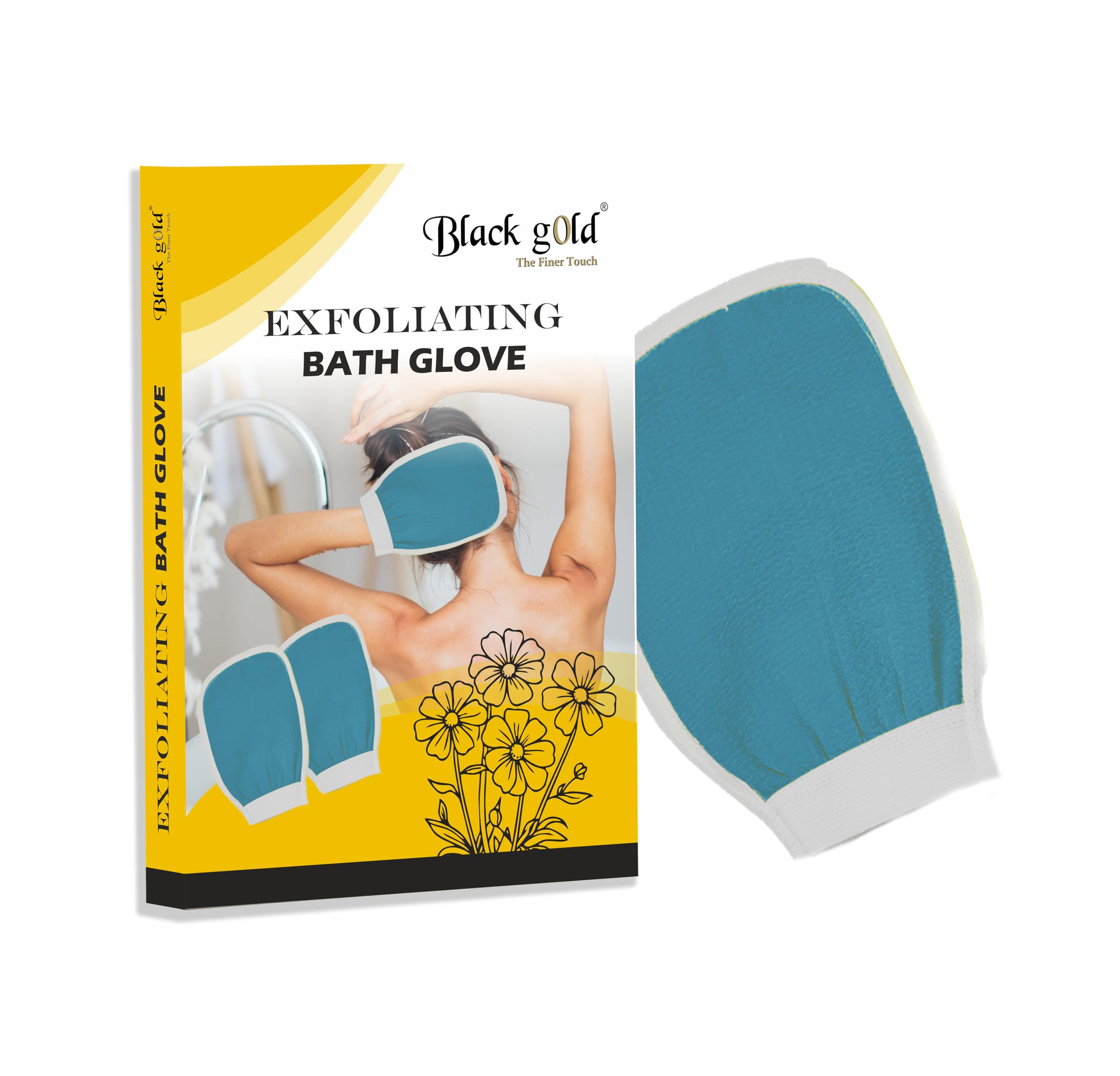 Black Gold The Finer Touch Premium Dual-Sided Exfoliating Bath Glove for Body Scrub – Deep Cleansing Mitt for Dead Skin Removal, Smooth & Soft Skin-Suitable for Men & Women - Blue, Pack of 1-picture-12