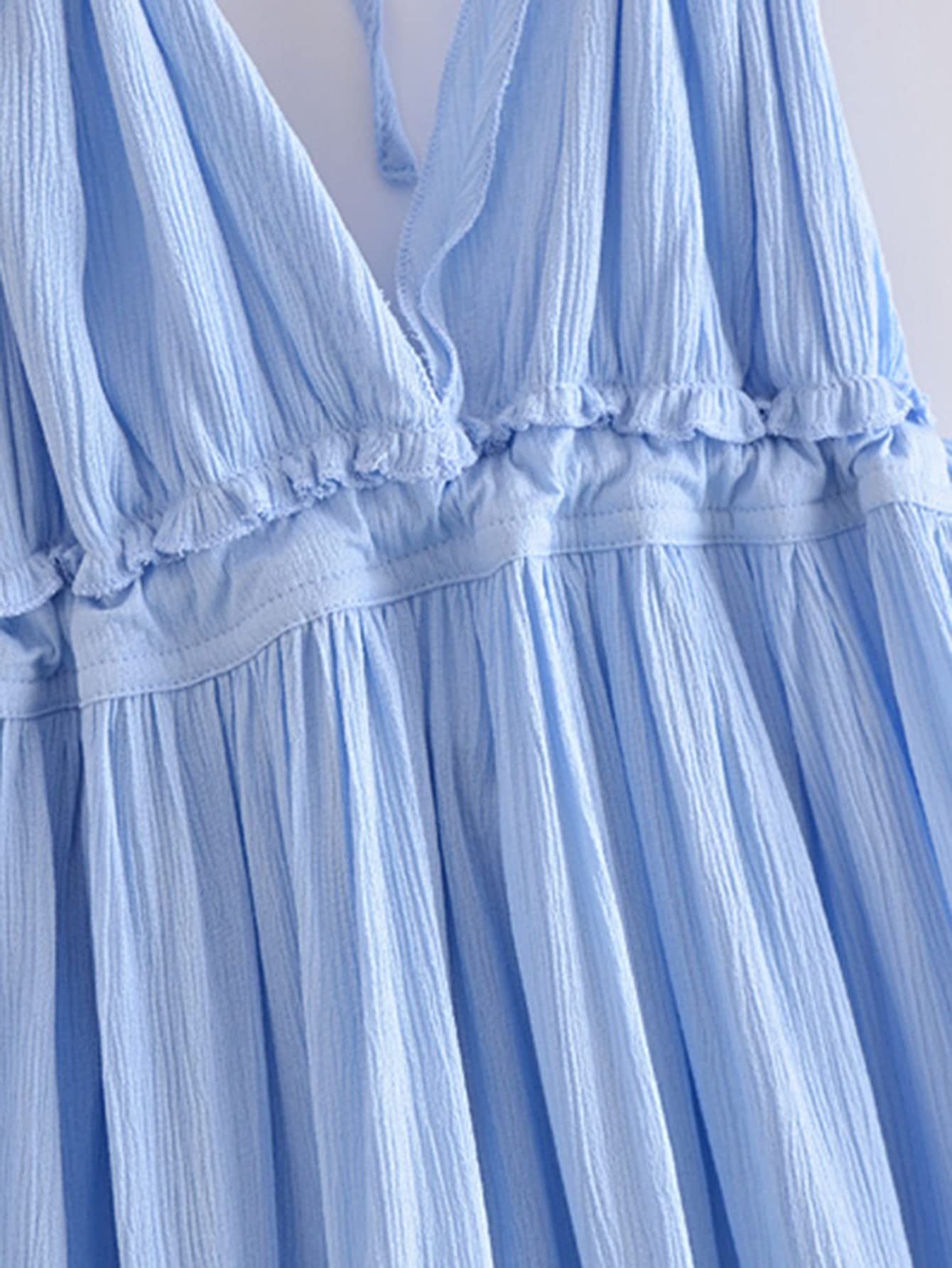 HZ.BEHAVE Dresses for Women Dobby Mesh Self-Tie Ruffled Halter Dress (Color : Baby Blue, Size : M) : Buy Online at Best Price in KSA - Souq is now Amazon.sa: Fashion HZ.BEHAVE Dresses for Women Dobby Mesh Self-Tie Ruffled Halter Dress (Color : Baby Blue, Size : M) : Buy Online at Best Price in KSA - Souq is now Amazon.sa: Fashion