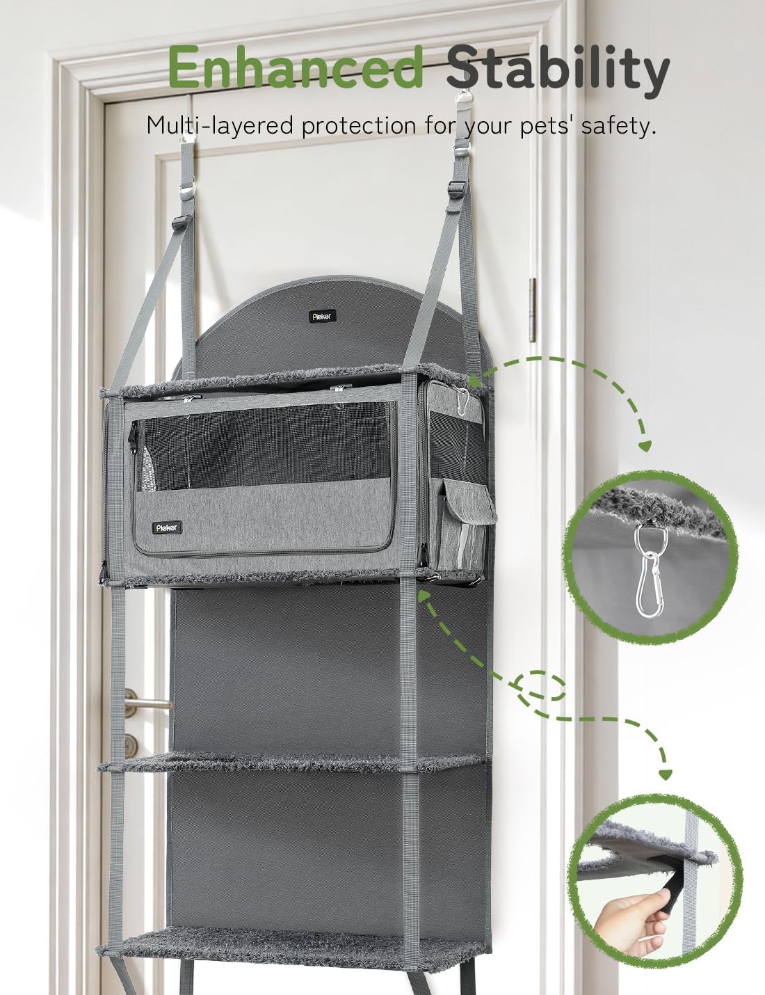 Pet Carrier for Small/Medium Cats Up to 22lbs, 4 in 1 Multi-Level Door Hanging Cat Tree Tower Condo for Indoor Cats, Collapsible and Tool-Free Assembly, Fits Doors <86in H