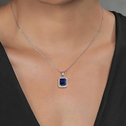 Miniatura 4 de Gem Stone King Collar con colgante de zafiro azul de plata de ley 925 para mujer (2.81 quilates, corte esmeralda 0.354x0.276 in con cadena de plata