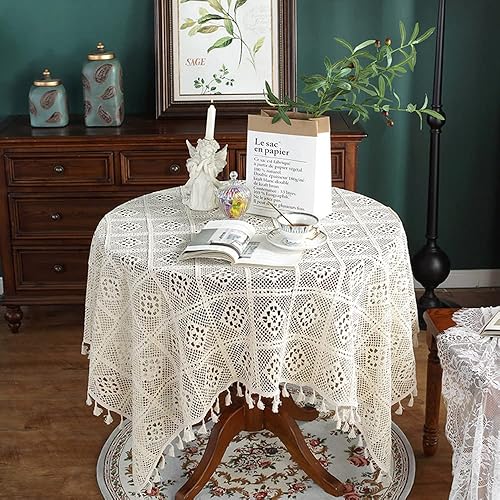 Miniatura 3 de Yunsurey Mantel de encaje rústico para cocina, hecho a mano, para decoración de granja, cena, fiesta, borla verde, mantel para banquetes, bodas, 1