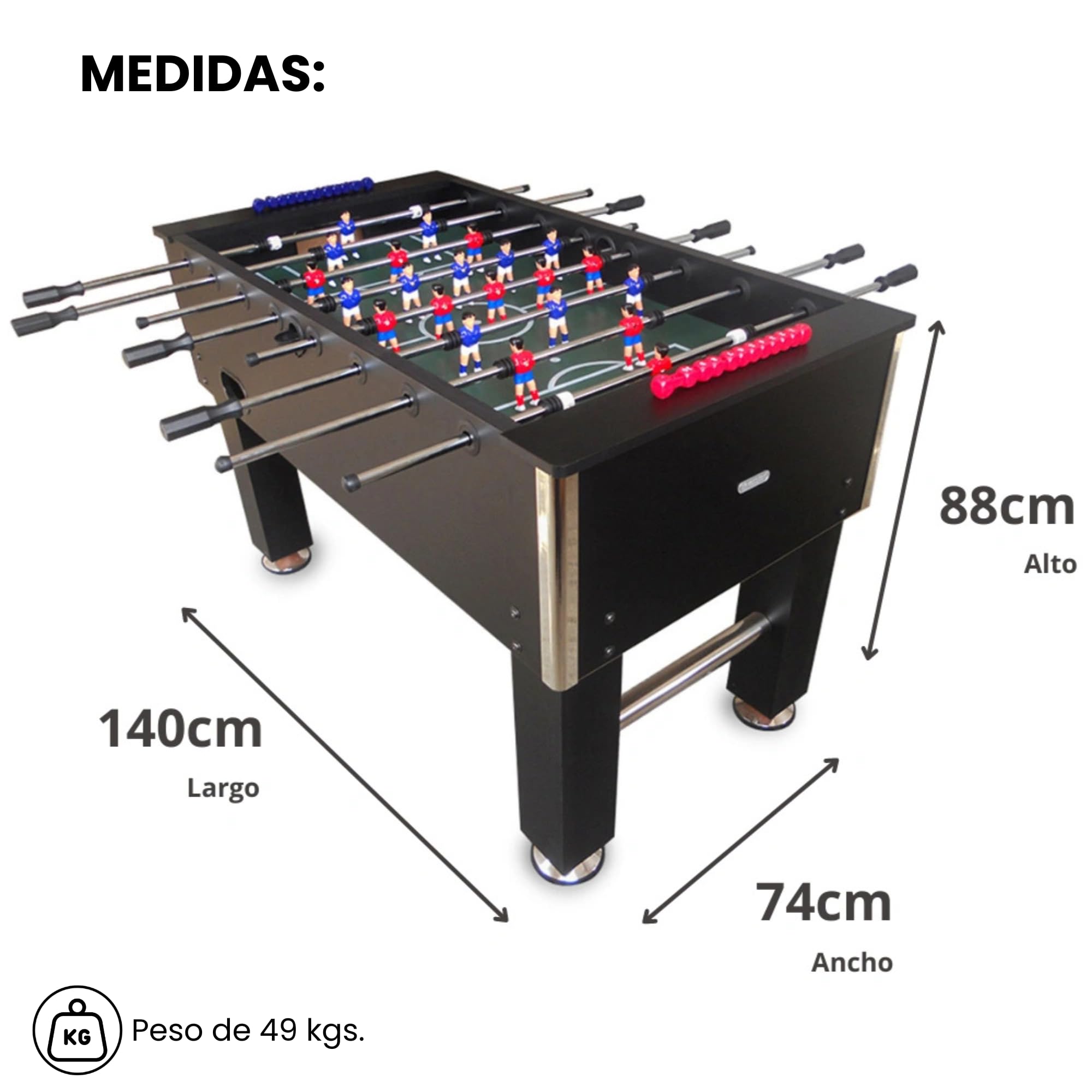 DEVESSPORT Futbolín Semi Profesional Salón Negro con Retorno de Bolas| Jugadores de Piernas Separadas + Retorno de Bolas + 2 Pelotas Incluidas | Pack Futbolín Semi Profesional con Niveladores