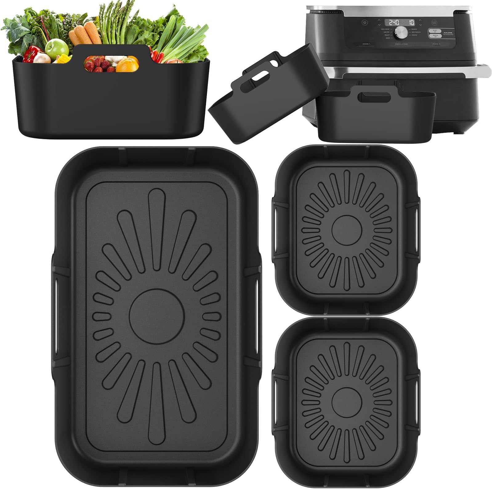 Silicone Liners for Ninja AF500UK, Premium 2mm AF500uk Silicone Liners for 10.4l Foodi Flexdrawer AF500UK, Ninja Air Fryer Dual Accessories, AF500uk Liners Accessories (3PCS, Black)