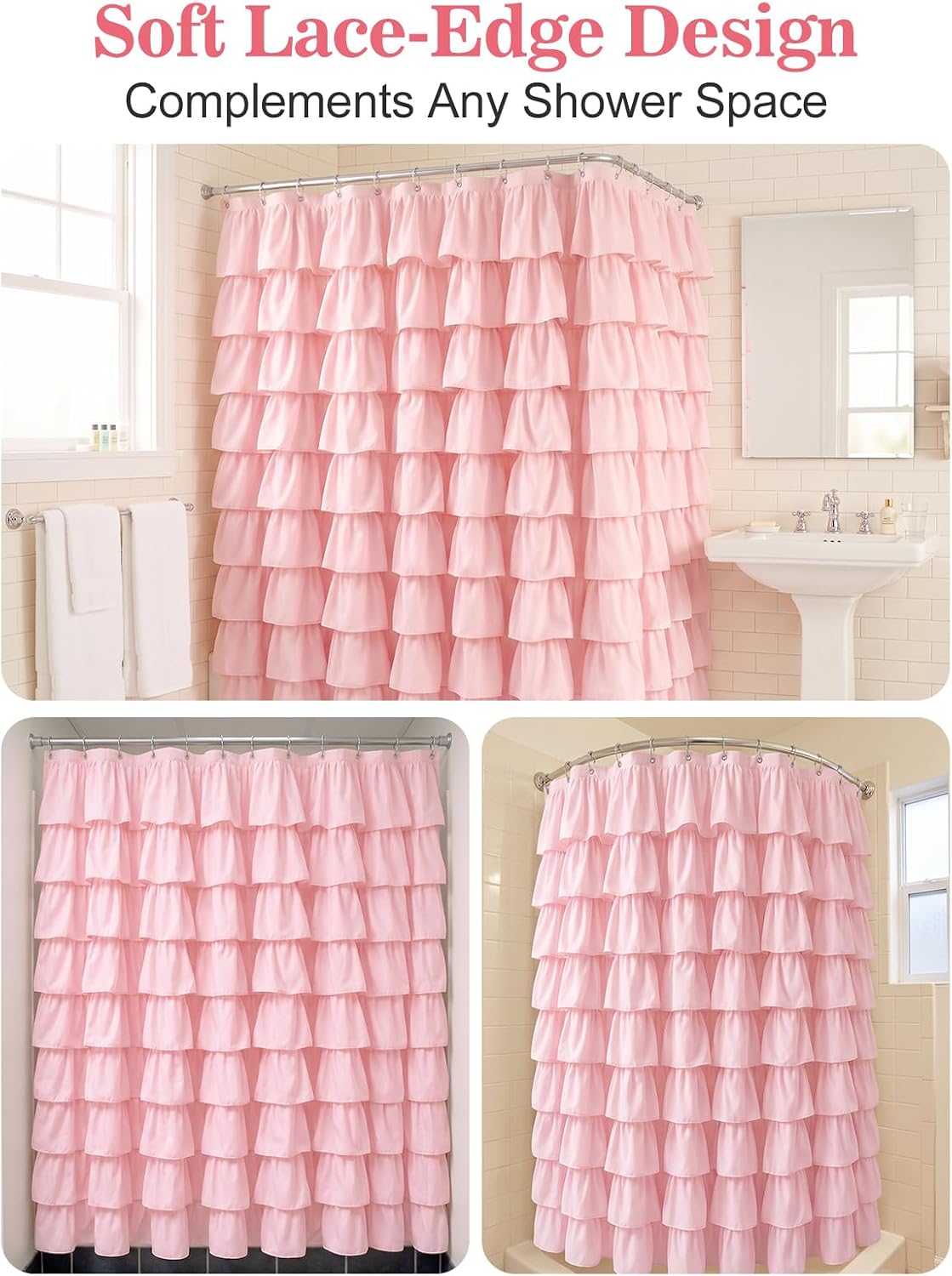 Pink Cute Ruffle Shower Curtain, 71x71in
