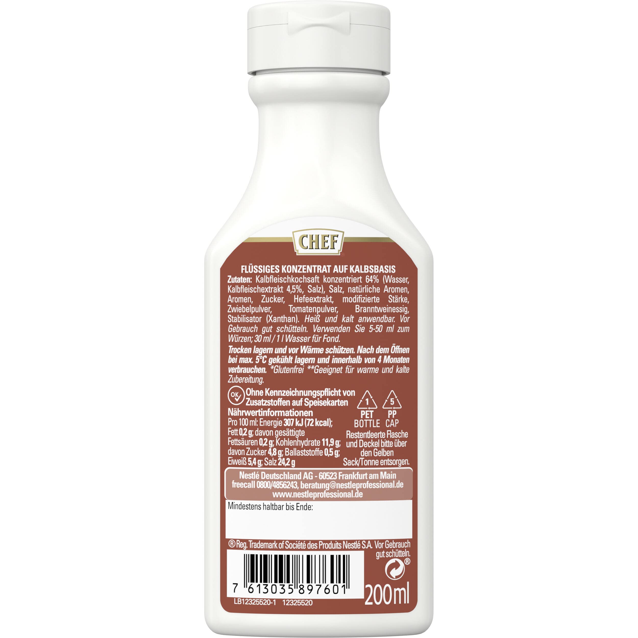 CHEF Flüssiges Konzentrat Kalb, Geschmacksboost für Herzhafte Fleischgerichte, 100% Natürlicher Geschmack, 3er Pack (3 x 200ml)