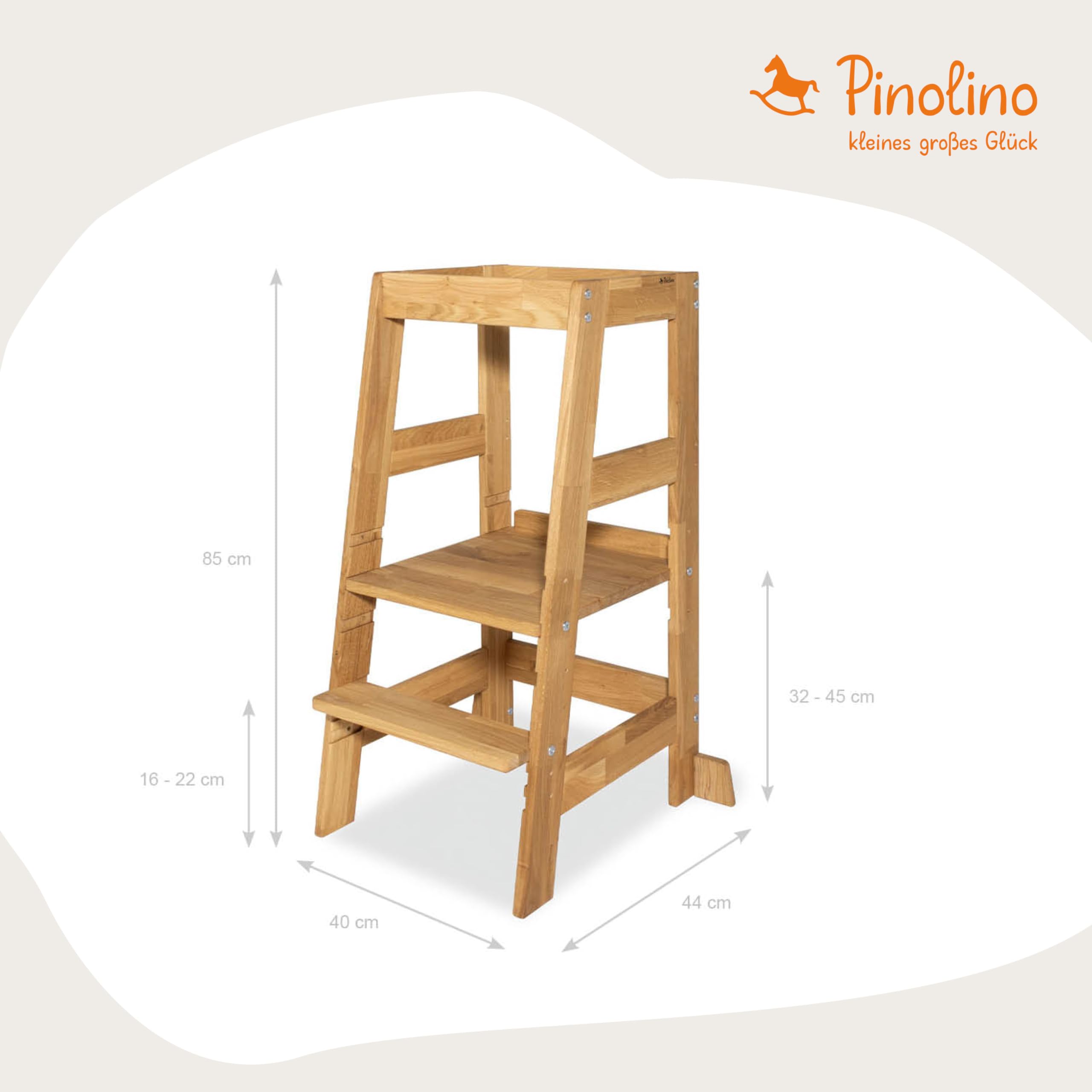 PINOLINO Fino Lernturm - Höhenverstellbarer Kinderhocker ab 1 Jahr – Kinder Tritthocker aus massiver Eiche - Kindertritt, Kleinkindturm, Learning Tower Montessori-inspiriert, Eiche