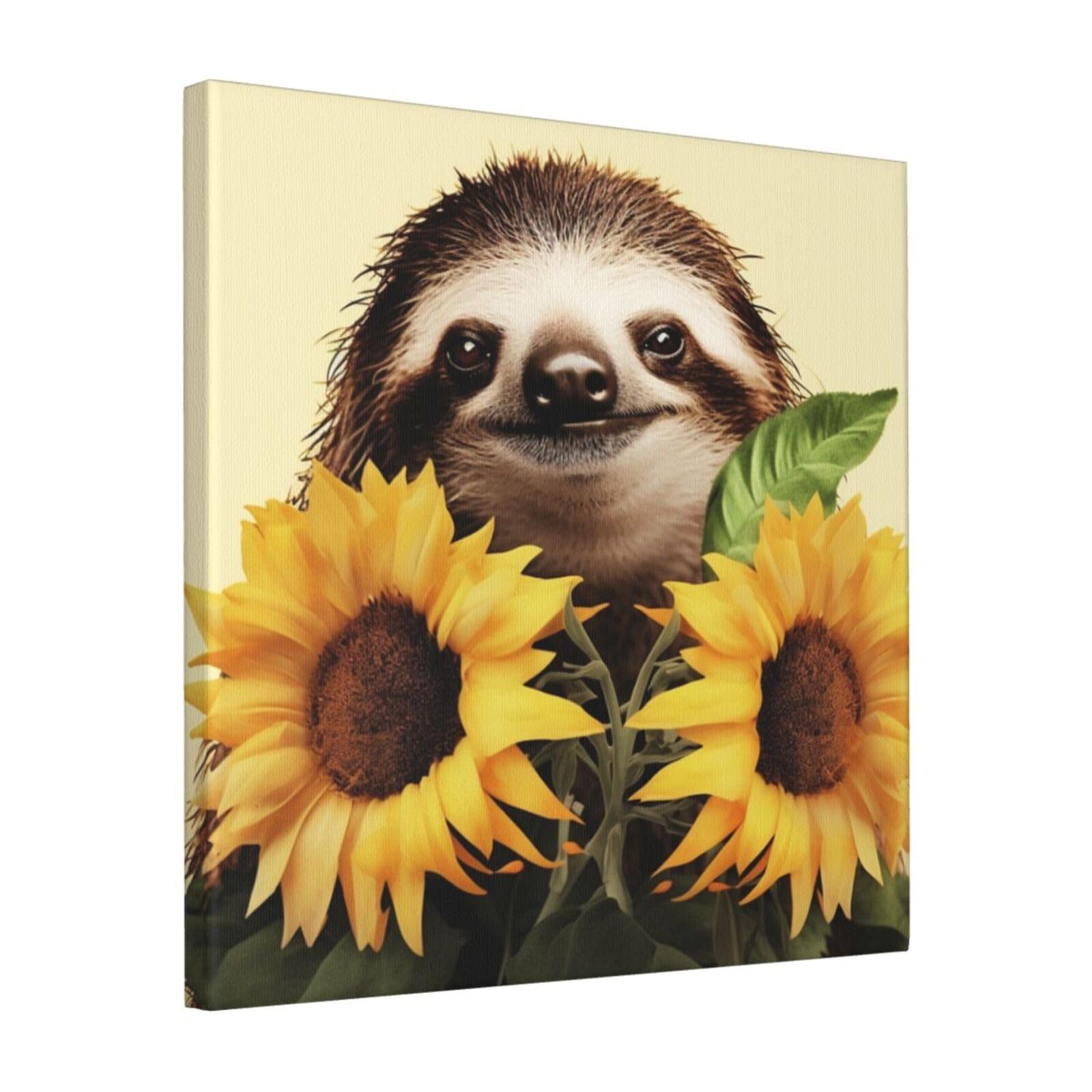 KLOPH Sloth Sunflower Canvas Wall Art for Living Room 16"x16" Modern Artwork Painting for Bathroom Hanging Canvas Prints Aesthetic Wallart for Bedroom Kitchen Office Wall Decor