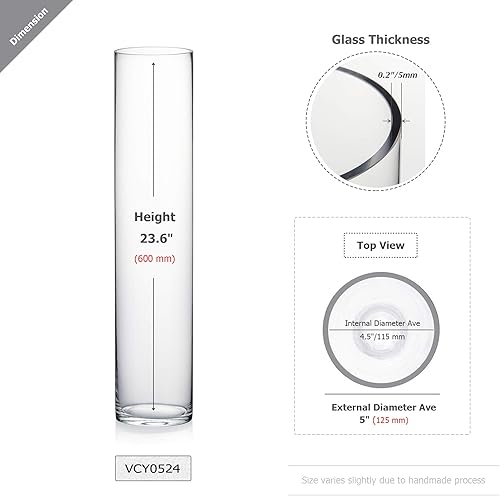 Miniatura 2 de WGV - Jarrón cilíndrico de 5 pulgadas de diámetro, 24 pulgadas de alto, contenedor floral de vidrio transparente, arreglo de centro de mesa alto