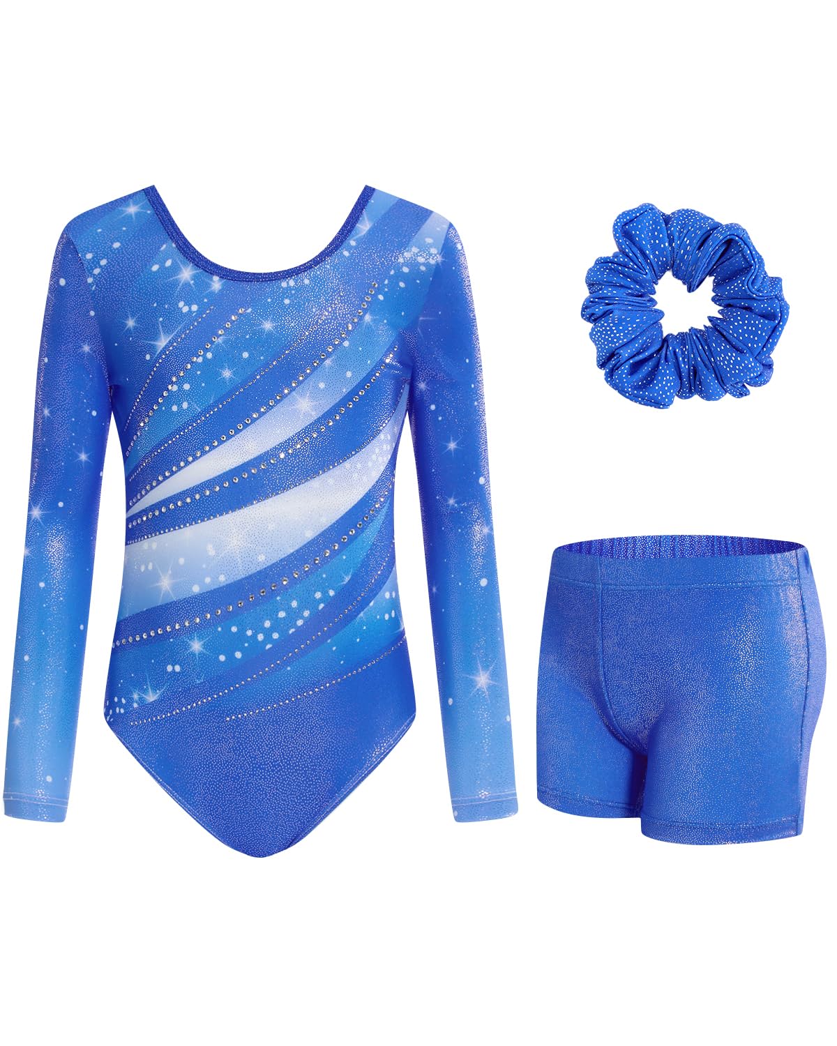 JiAmy Gymnastikanzug Mädchen, Turnanzug Turnshorts Haarband Set Turnanzug Leotard Set für 3-12 Jahre