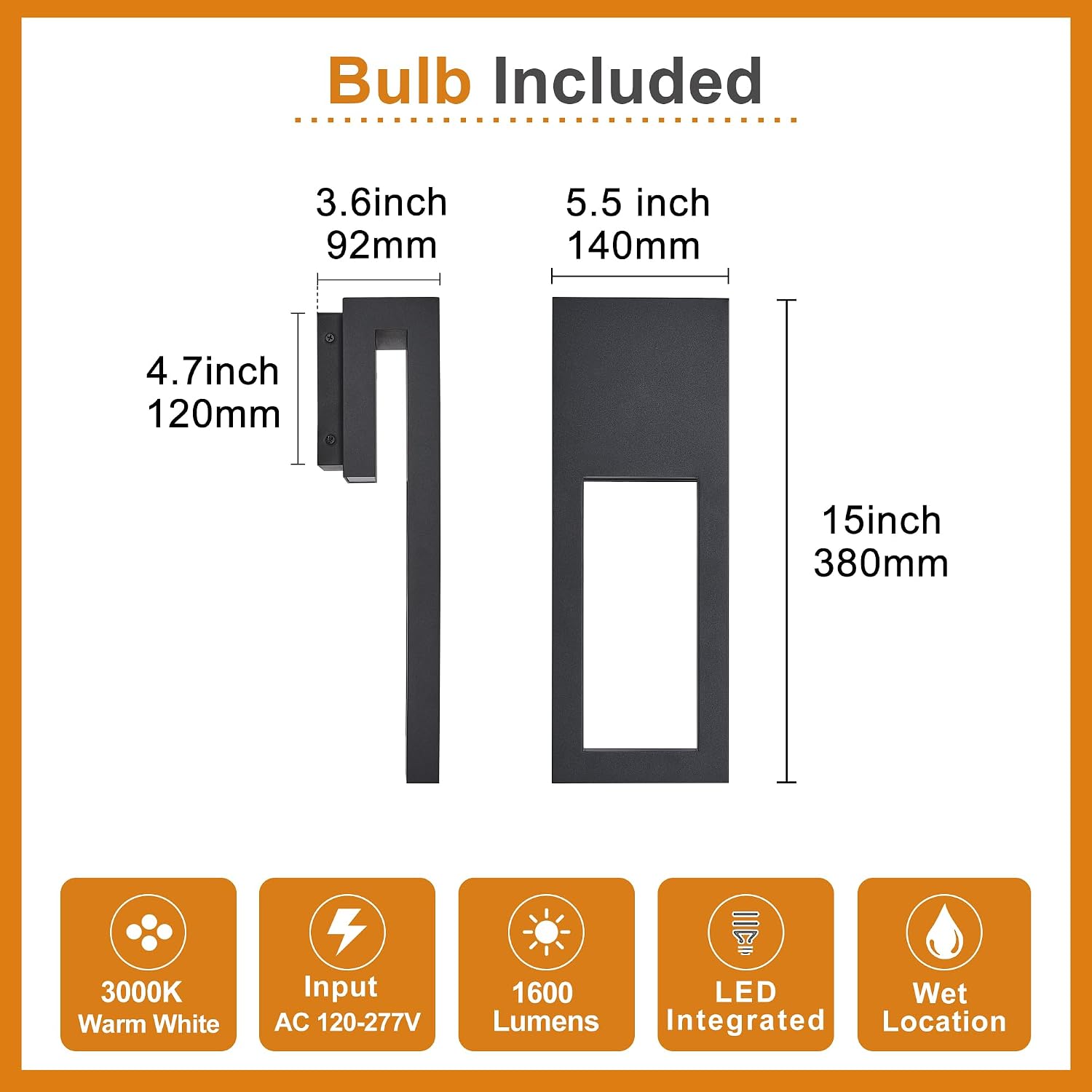 Modern Outdoor Wall Light, 3000K Warm White, IP65 Waterproof, 20W Integrated LED Sconce, Textured Black Finish with Frosted Glass, cETLus Listed & Dimmable,for Porch,Garage,Patio,Garden