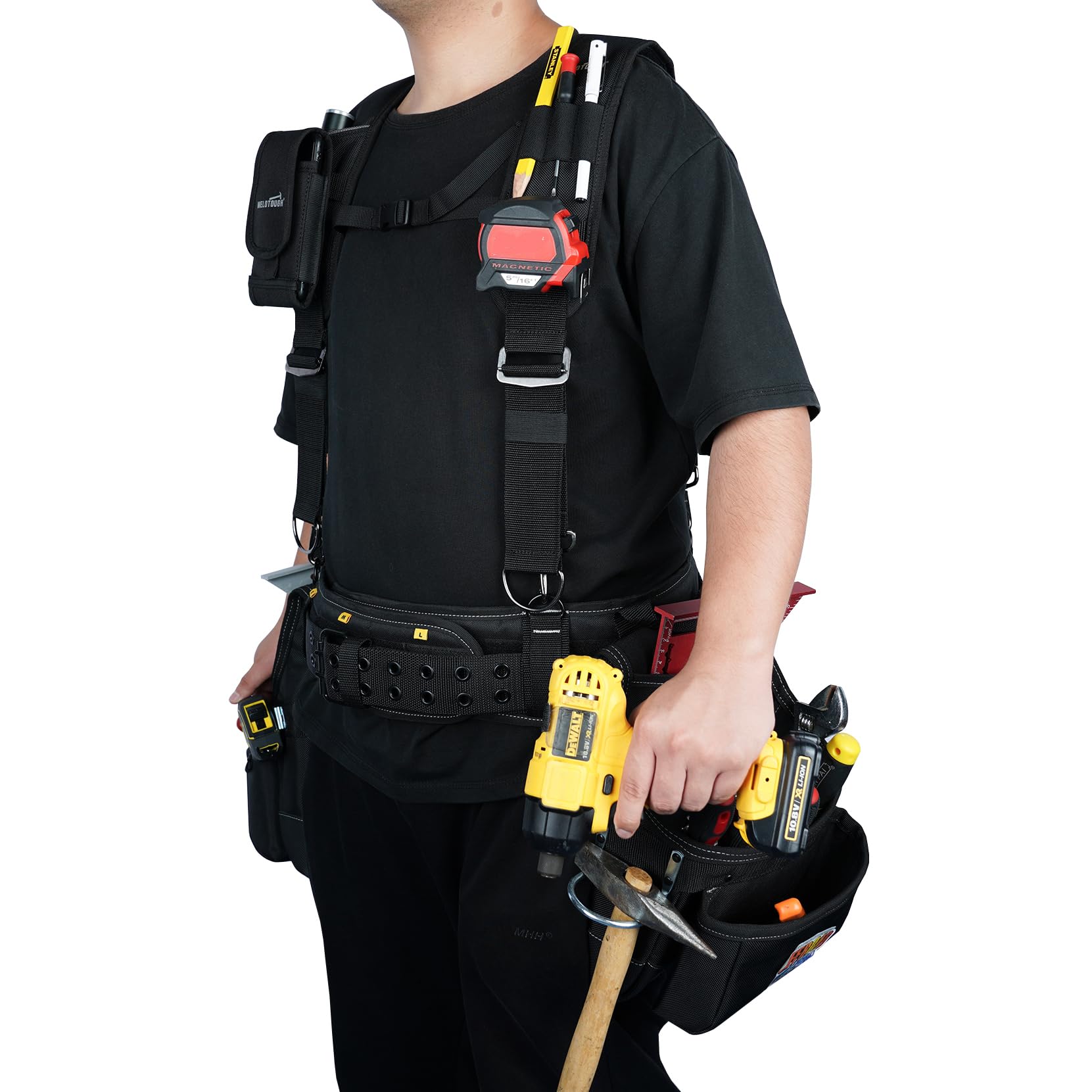 MELOTOUGH Cinturón de herramientas con tirantes, bolsa de herramientas, Supenders Framers, peine delantal, cinturón de herramientas, bolsa de herramientas de construcción, constructor, plataforma de