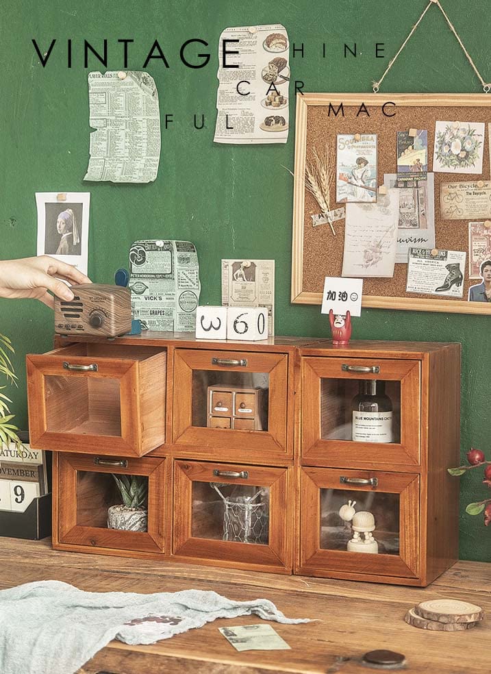 Amazon｜収納キャビネット レトロ風 北欧風 卓上収納ボックス 引き出し