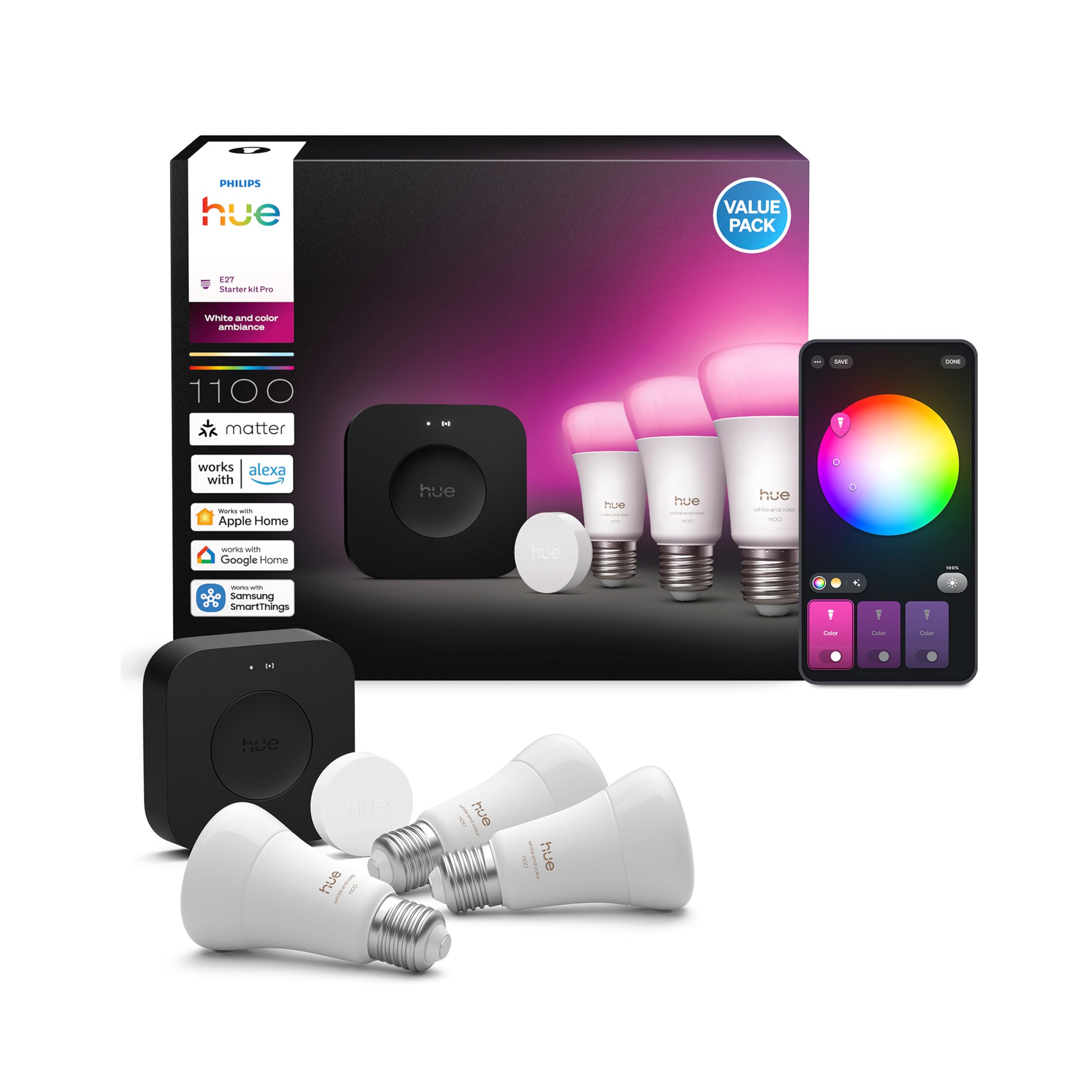 Philips Hue Başlangıç Kiti: Bridge Pro + Akıllı Düğme + 3 A60 E27