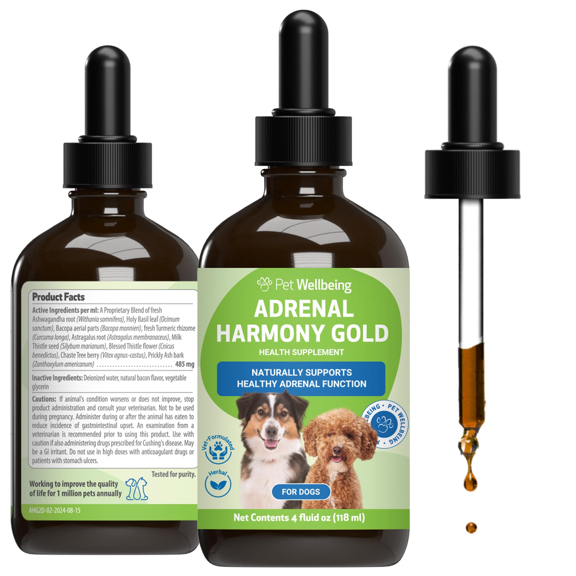 Pet Wellbeing Adrenal Harmony Gold for Dogs - Supports Adrenal Function & Normal Cortisol Levels with Ashwagandha & Bacopa - NASC Certified & Vet-Formulated - 4 oz Liquid Formula