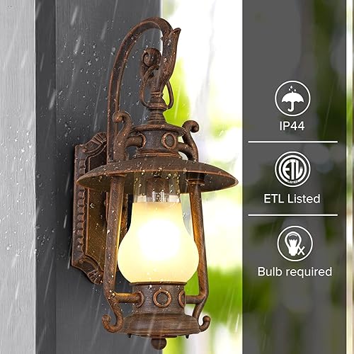 Miniatura 3 de GZBtech Aplique de pared rústico para exteriores, lámpara exterior de bronce aceitado vintage, lámpara grande de 110 V, impermeable, de queroseno,