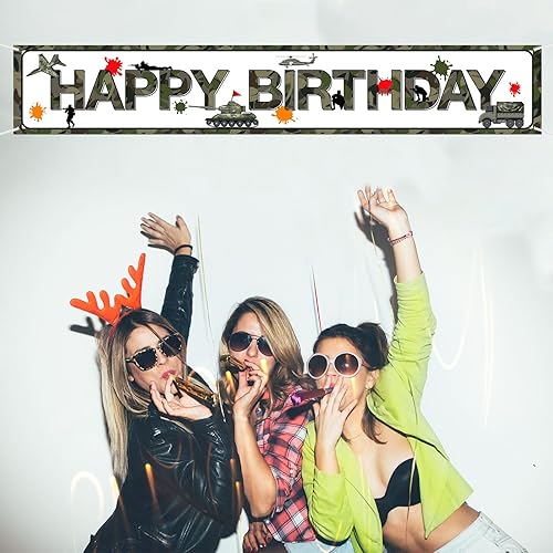 Miniatura 2 de Cartel grande de camuflaje de feliz cumpleaños, letrero de camuflaje para cumpleaños, suministros de fiesta de cumpleaños del ejército, decoración