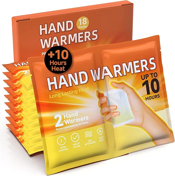 Hand Warmers 18 Count - Air Activated 10 Hours of Long Lasting Safe Natural Odorless Air Activated Warmers - Disposable Quick & Easy Activation, Portable Odor, Free Warmth for Hands 18 Pack