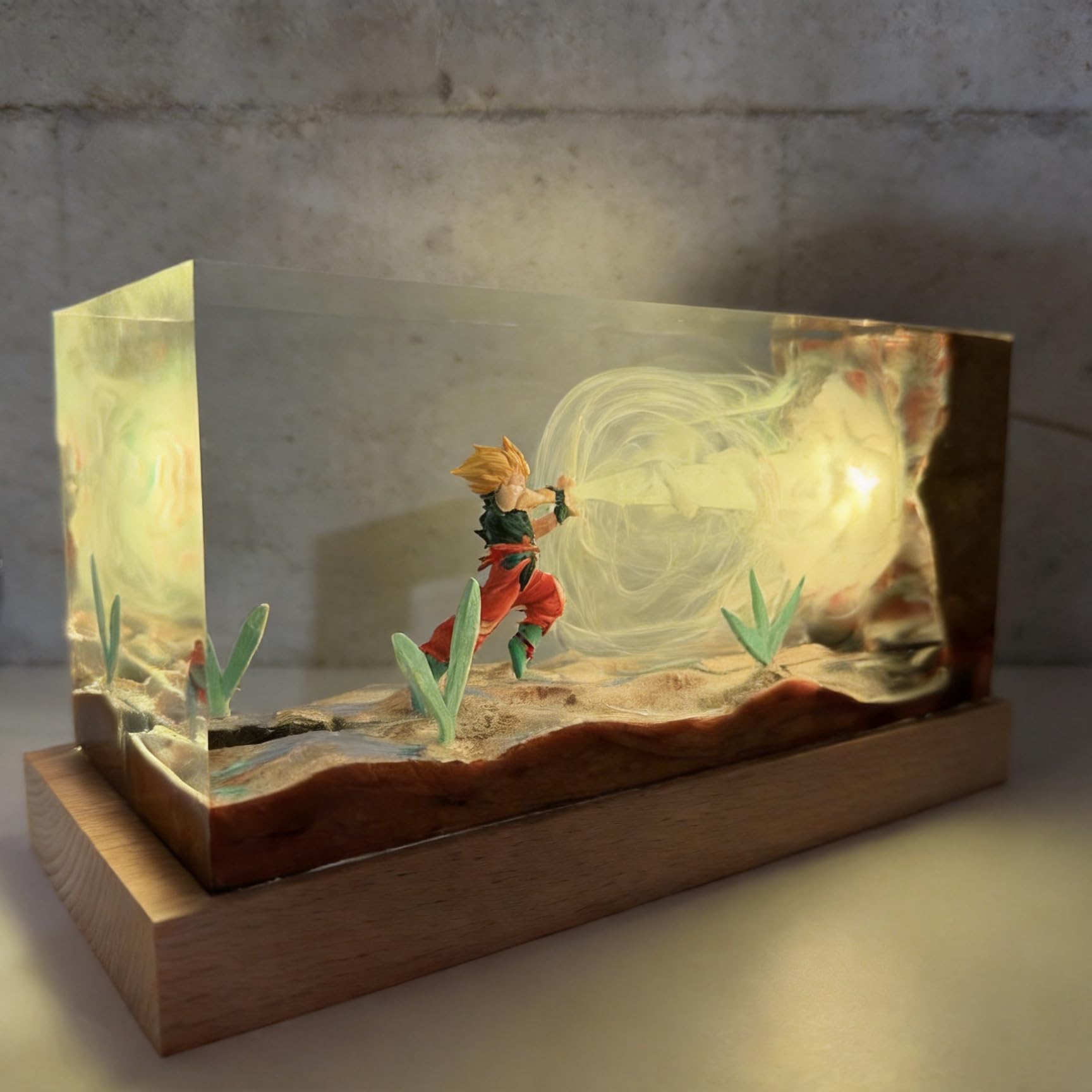 Luz nocturna de resina epoxi en 3D con base de madera, lámpara de noche con cable USB y mando a distancia de 16 colores, lámpara de noche LED multicolor (estilo 7)