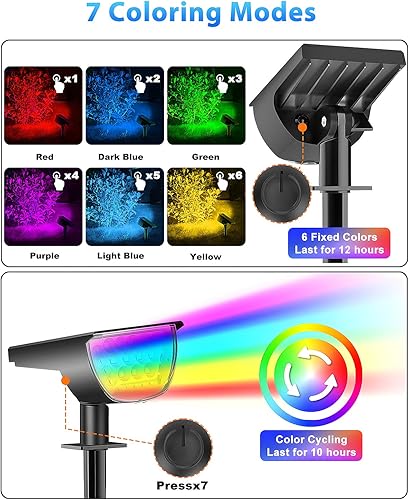 Miniatura 2 de Focos solares para exteriores, focos solares RGB que cambian de color, luces solares IP68 impermeables para exteriores, encendidoapagado automático,