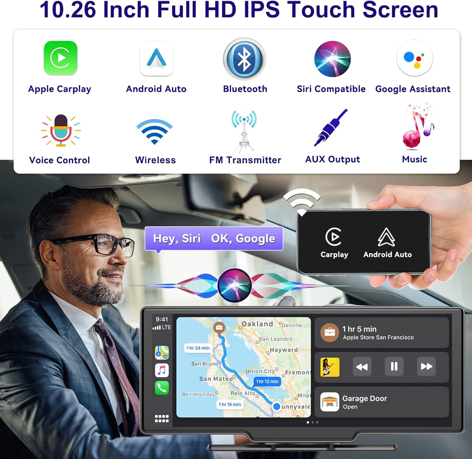 10.26" Wireless Carplay & Android Auto Portable Car Stereo with Bluetooth Hands-Free Car Radio with Google and Siri Assistant, HD IPS Touchscreen, AUX and FM Transmitter 3 71qoz2htzGL. AC SL1500