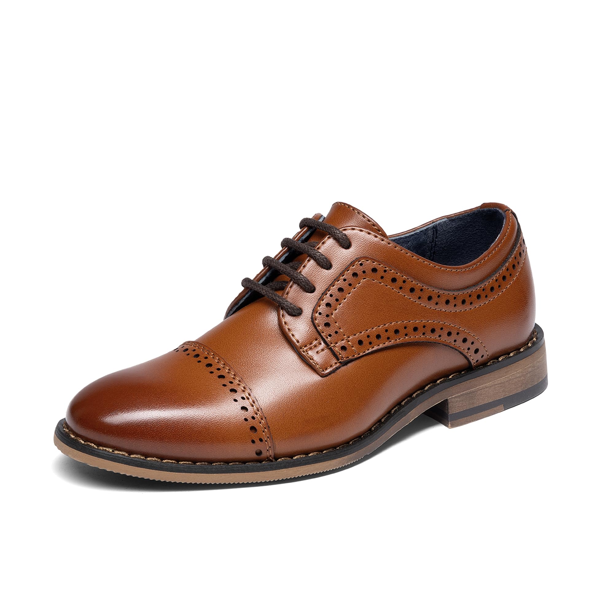 Bruno Marc Boy's Classic Derby, Formal Leather Shoes Boys' Brogues Oxfords Wedding Dress Shoes for Boys,Size 3 Big Kid,Brown,Prince_K1