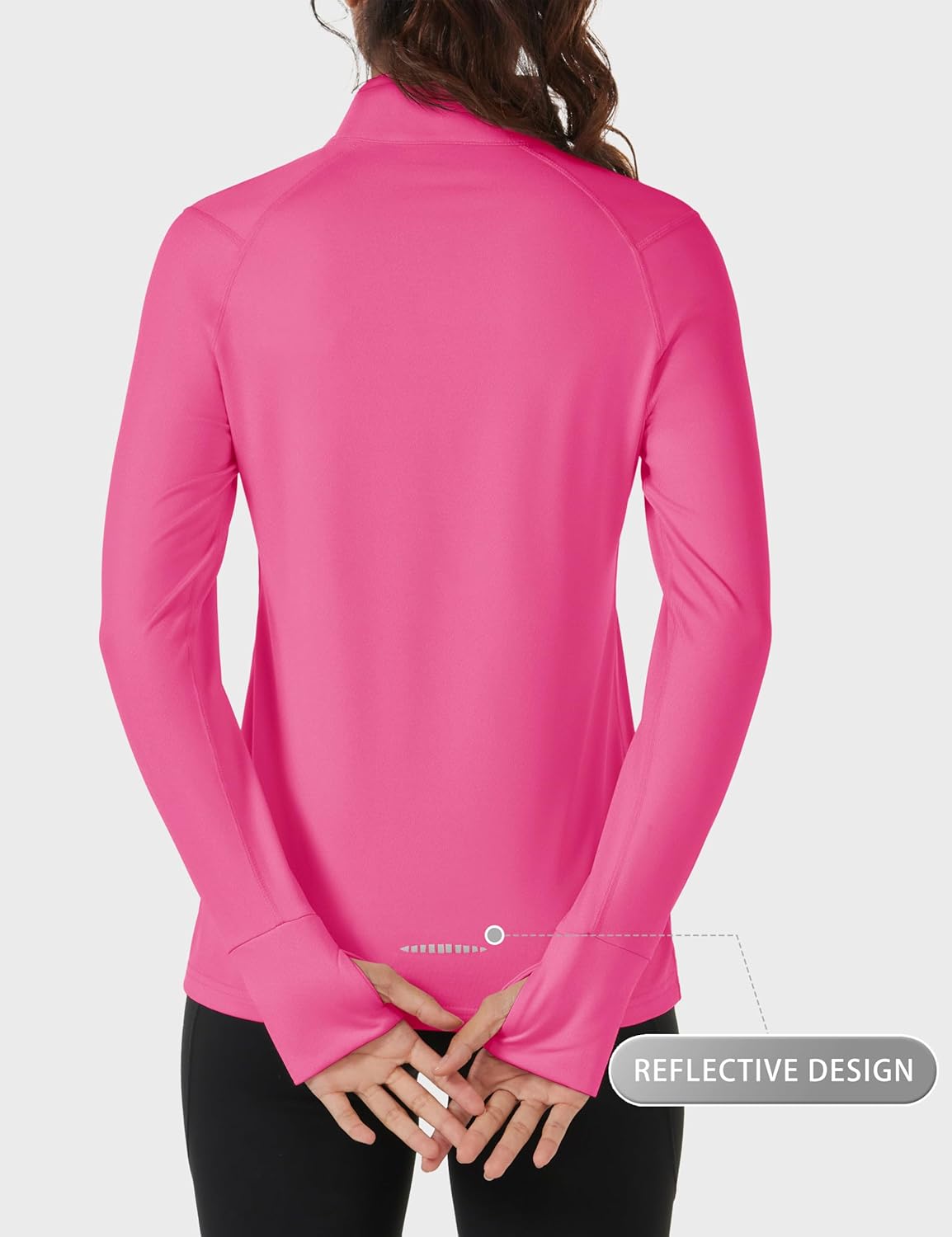 Cavva Women's Fleece Quarter Zip Pullover Running Shirt Thermal Long Sleeve Tee Athletic Workout Tops Thumb Hole - Image 2