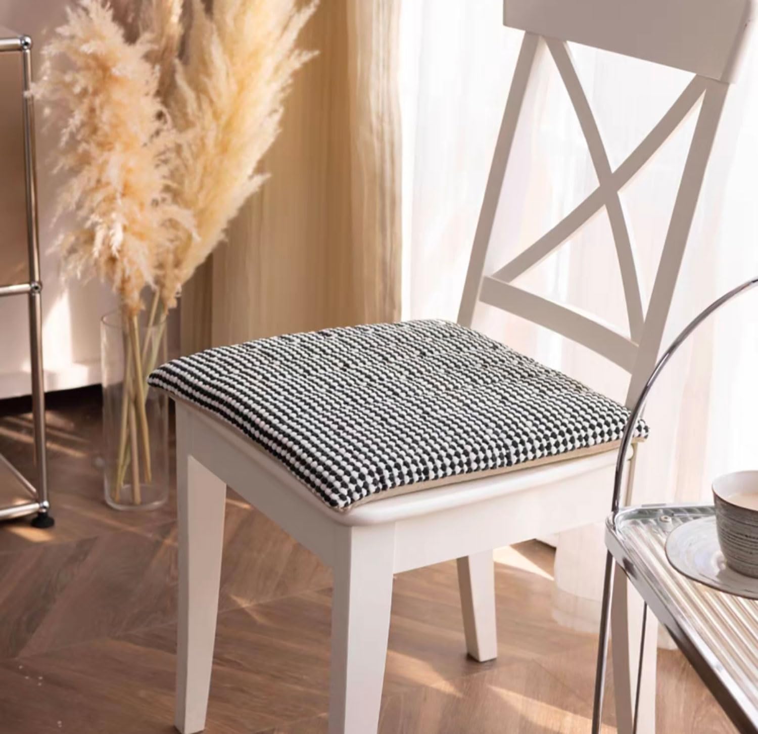 MGEMJMJ Chair Cushions With Ties, Chair Pad For Kitchen Chair With Removable Cover, Non Slip Seat Cushions For Dining Chair, Durable Chair Pads Washable(Size:50x50cm(20x20inch),Color:black white)
