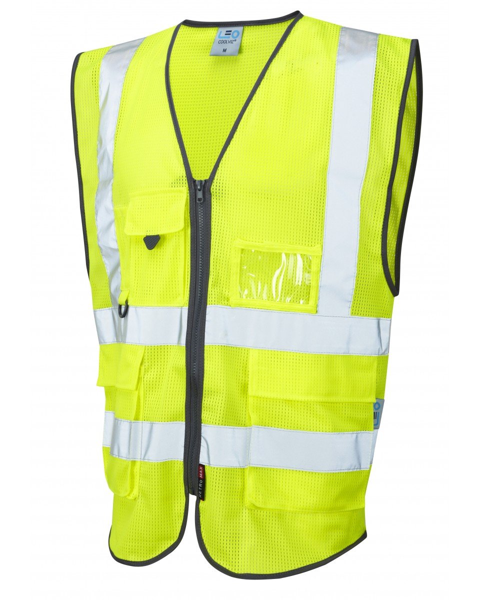 Leo Workwear Cobbaton Hi-Vis Yellow AirFlow Mesh Polyester Coolviz Superior Waistcoat, Large, Hi-Vis Yellow
