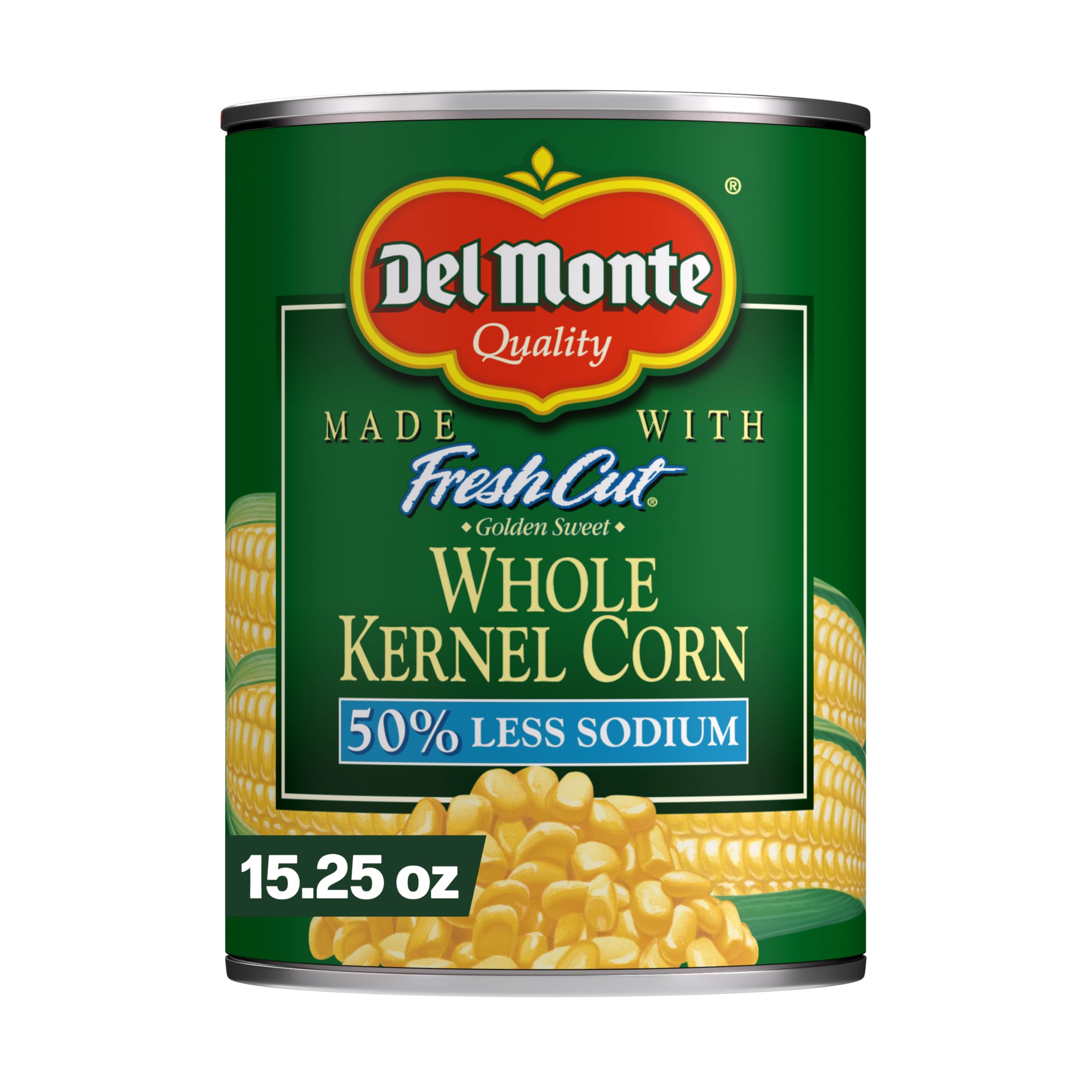 Del Monte Fresh Cut 50% Less Sodium Golden Sweet Whole Kernel Corn, 15.25 oz. Can, Canned Vegetables