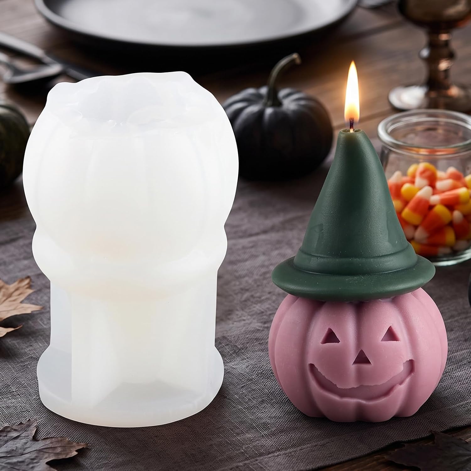 XIAOSHUI Pumpkin Head Wizard Hat Candle Silicone Molds Pumpkin Candle Mold