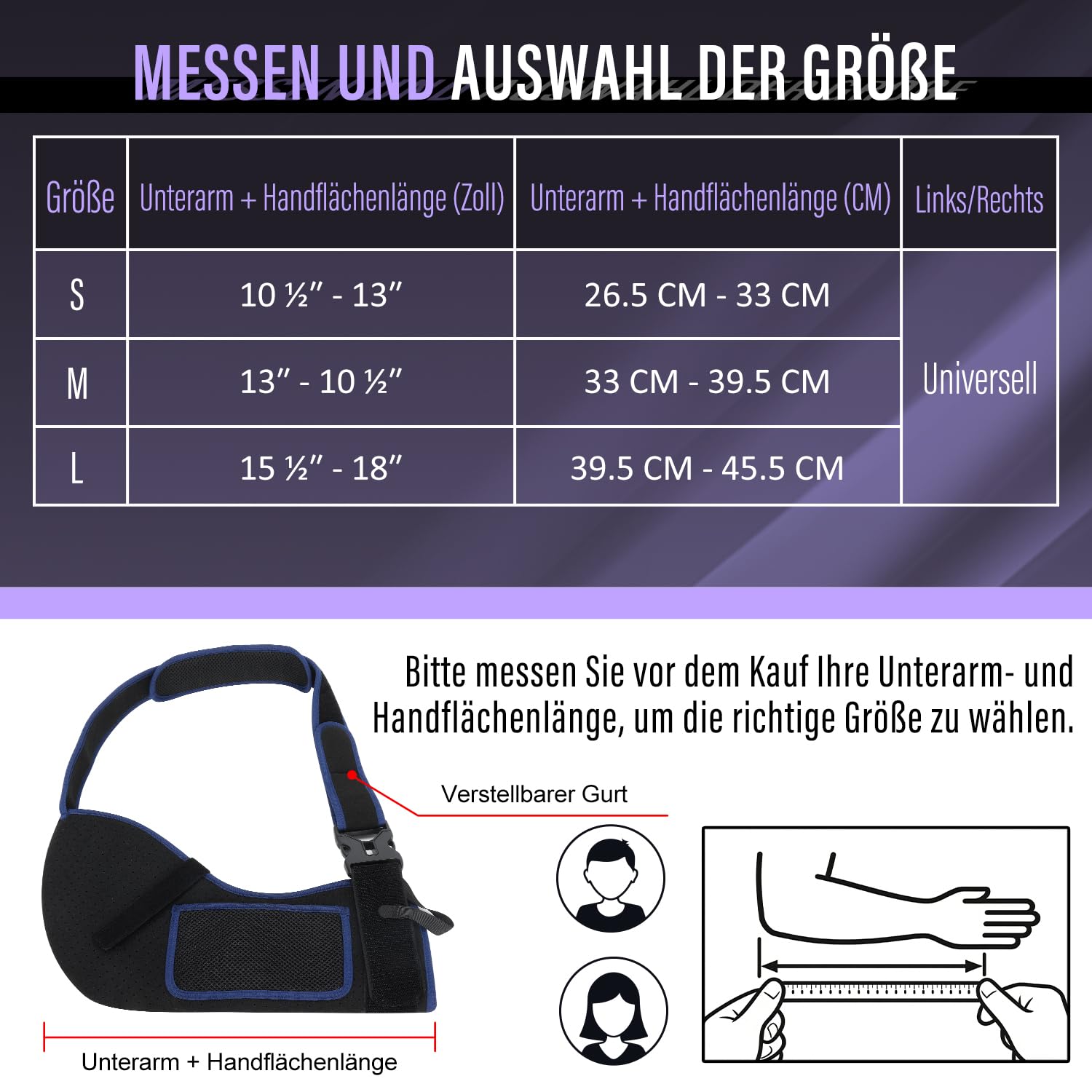 supregear Armschlinge für Schulterverletzungen – Bequeme, Atmungsaktive Schulterfixierung für Damen & Herren, bei Rotatorenmanschettenriss, Bruch, Luxation oder Zerrung, Schwarz + Dunkelbau, Größe L