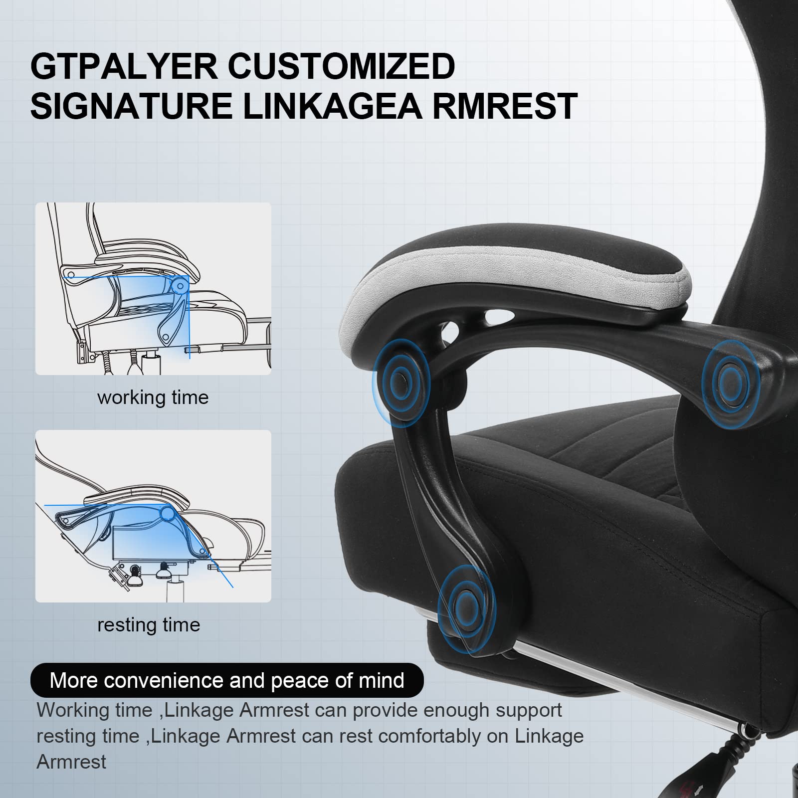 GTPLAYER Fotel gamingowy, komputerowy fotel biurowy z kieszonkową poduszką sprężynową, podłokietnikami i podnóżkiem, ergonomiczne krzesło komputerowe z wysokim oparciem, z podparciem lędźwiowym